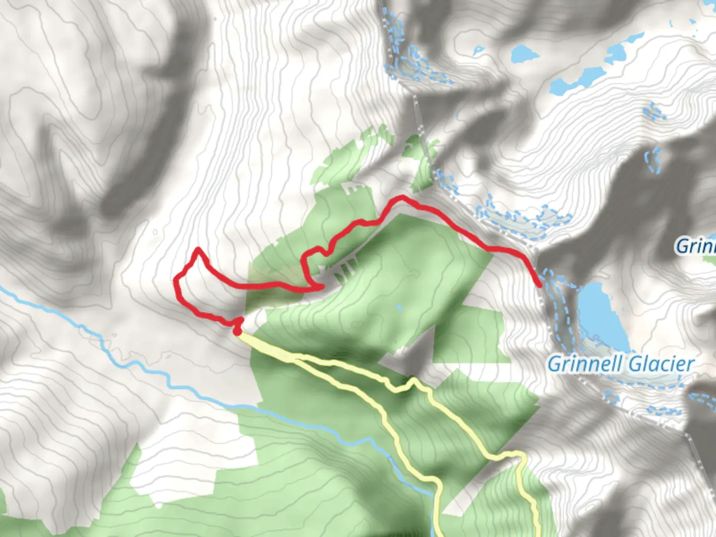 An image depicting the trail Salamander Glacier-Garden Wall via Granite Park Trail and its surrounding area.