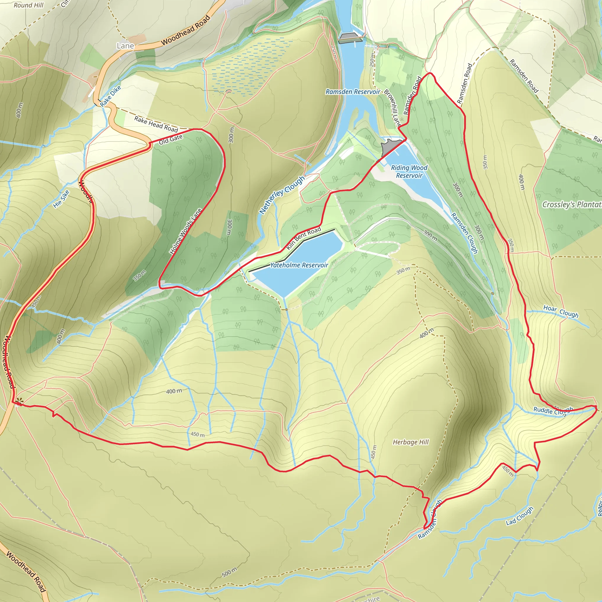Herbage Hill, Riding Wood Reservoir and Yateholme Reservoir Loop mobile static map