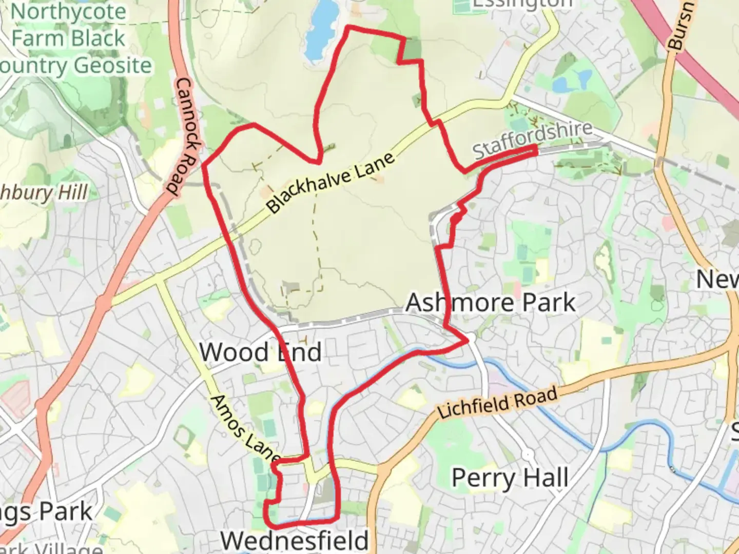 An image depicting the trail Wednesfield North Loop and its surrounding area.