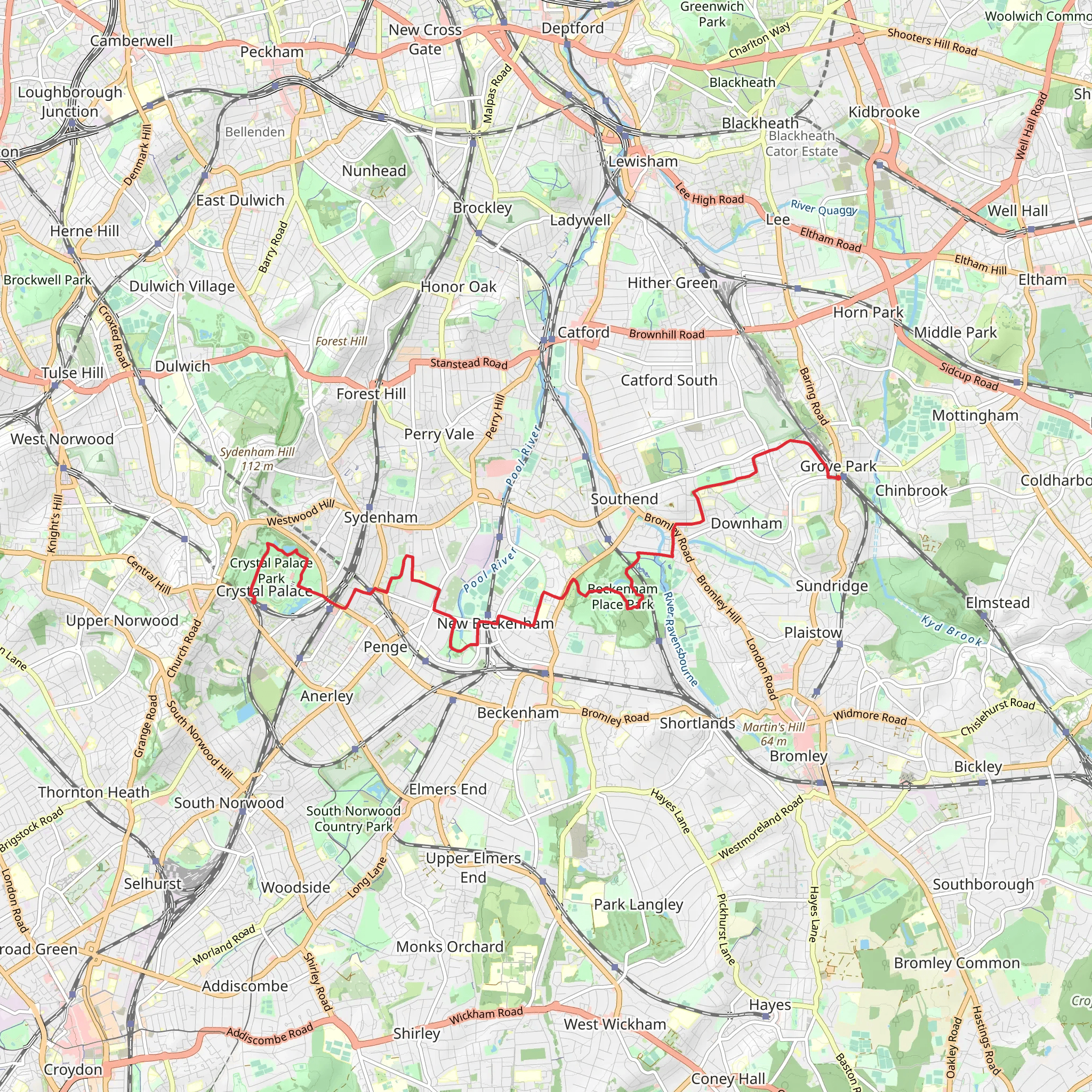Grove Park to Crystal Palace Walk mobile static map