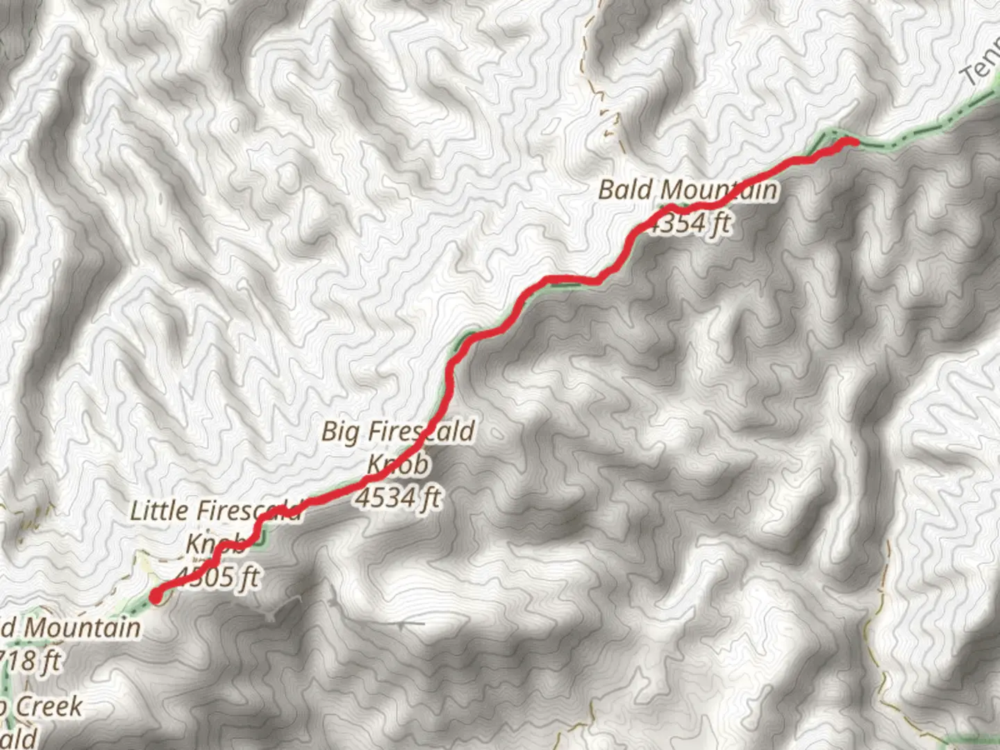 An image depicting the trail Big Firescald Knob and Andrew Johnson Mountain and its surrounding area.