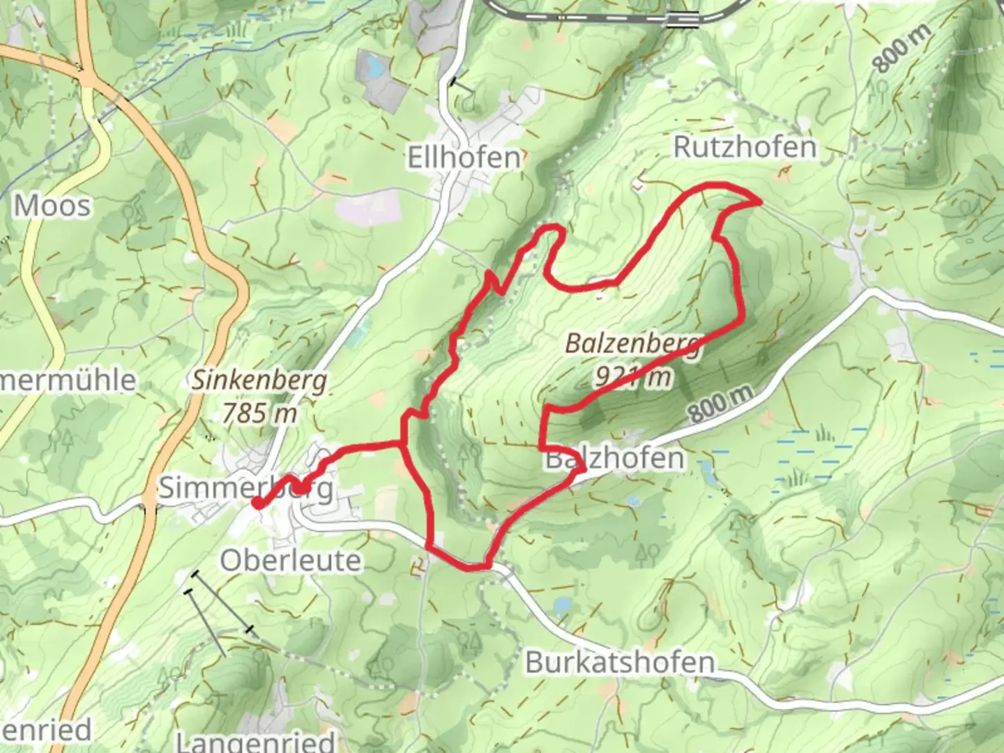 An image depicting the trail Ruine Ellhofen, Berbruggen and Balzenberg Loop via Munchner Jakobsweg and its surrounding area.