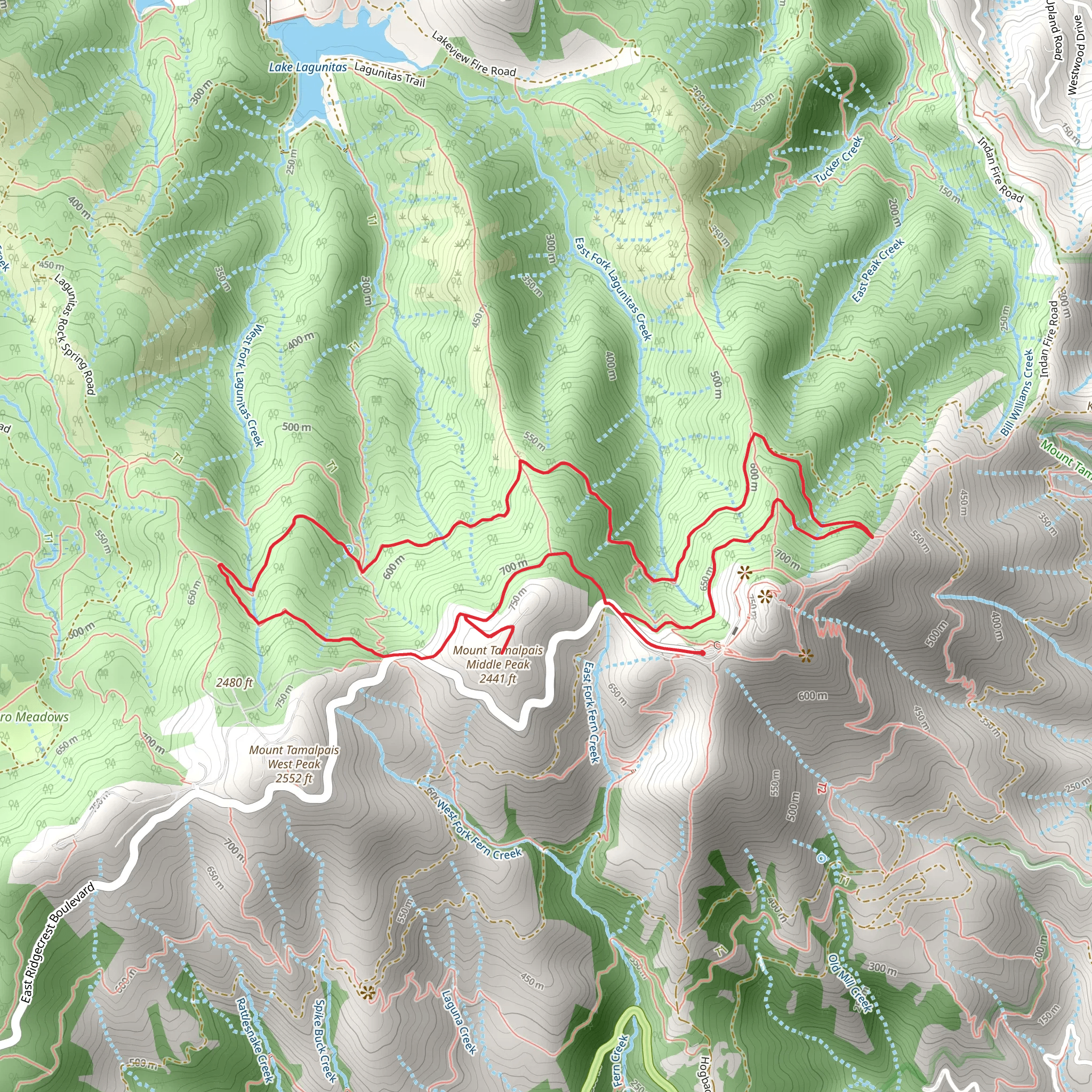Mount Tamalpais Middle Peak Loop mobile static map