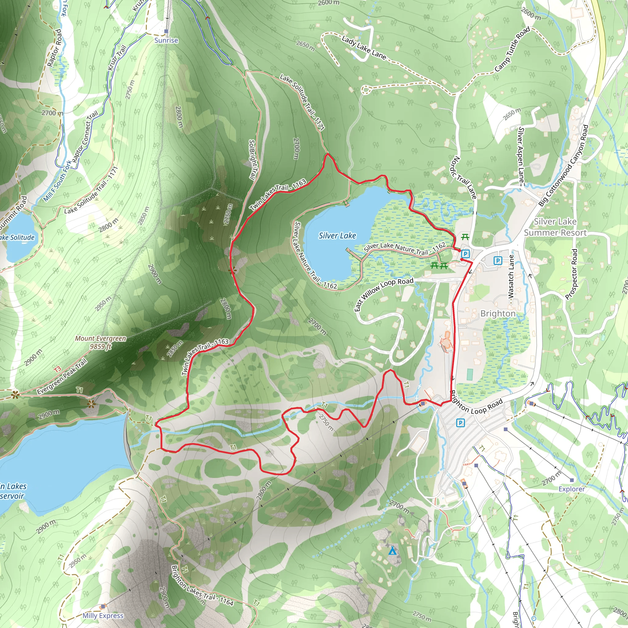 Twin Lakes Trail and Alta Brighton Trail mobile static map