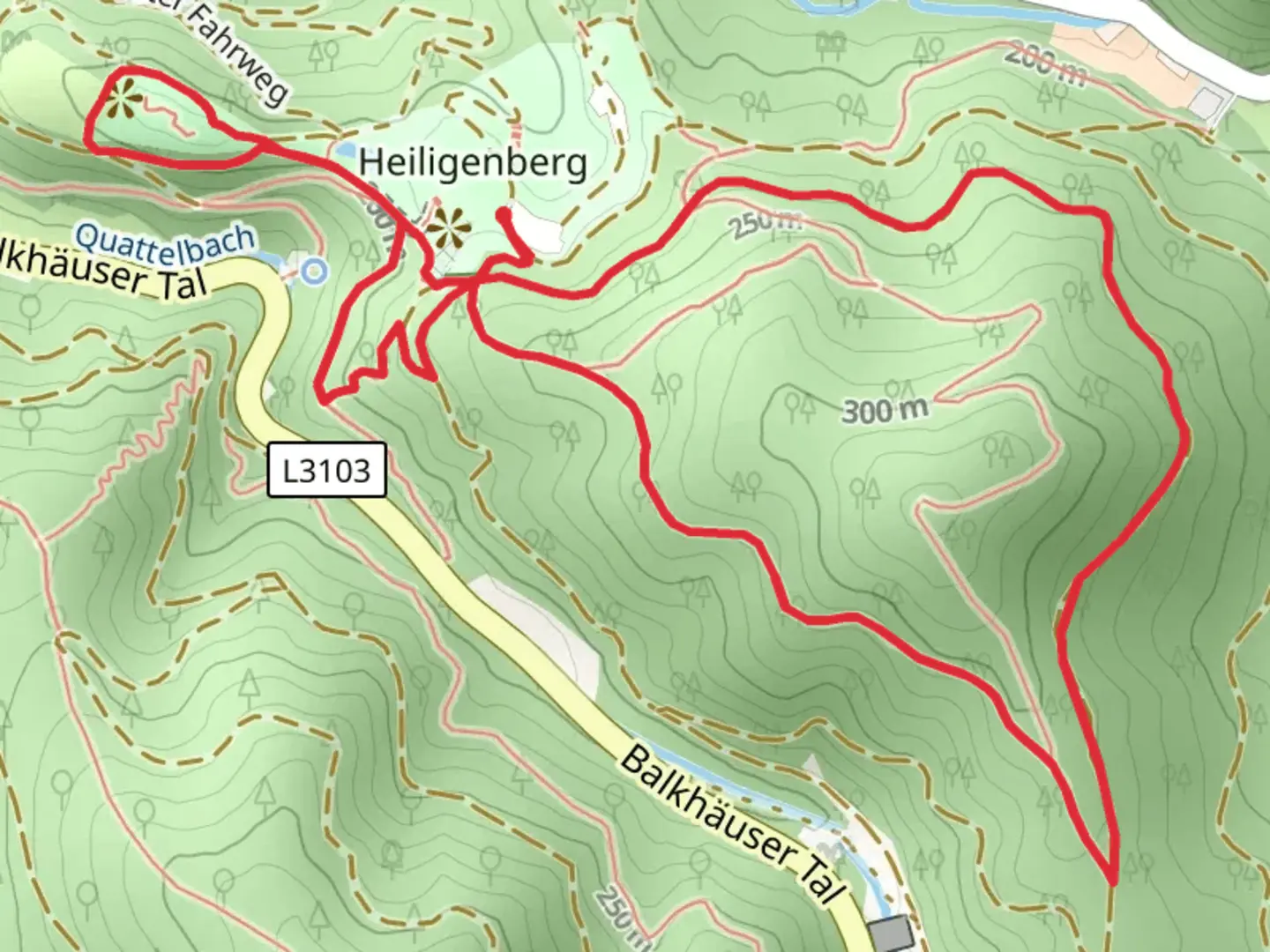 An image depicting the trail Klosterruine Heiligenberg and Marienberg Loop via Jugenheim Laudenbach and its surrounding area.