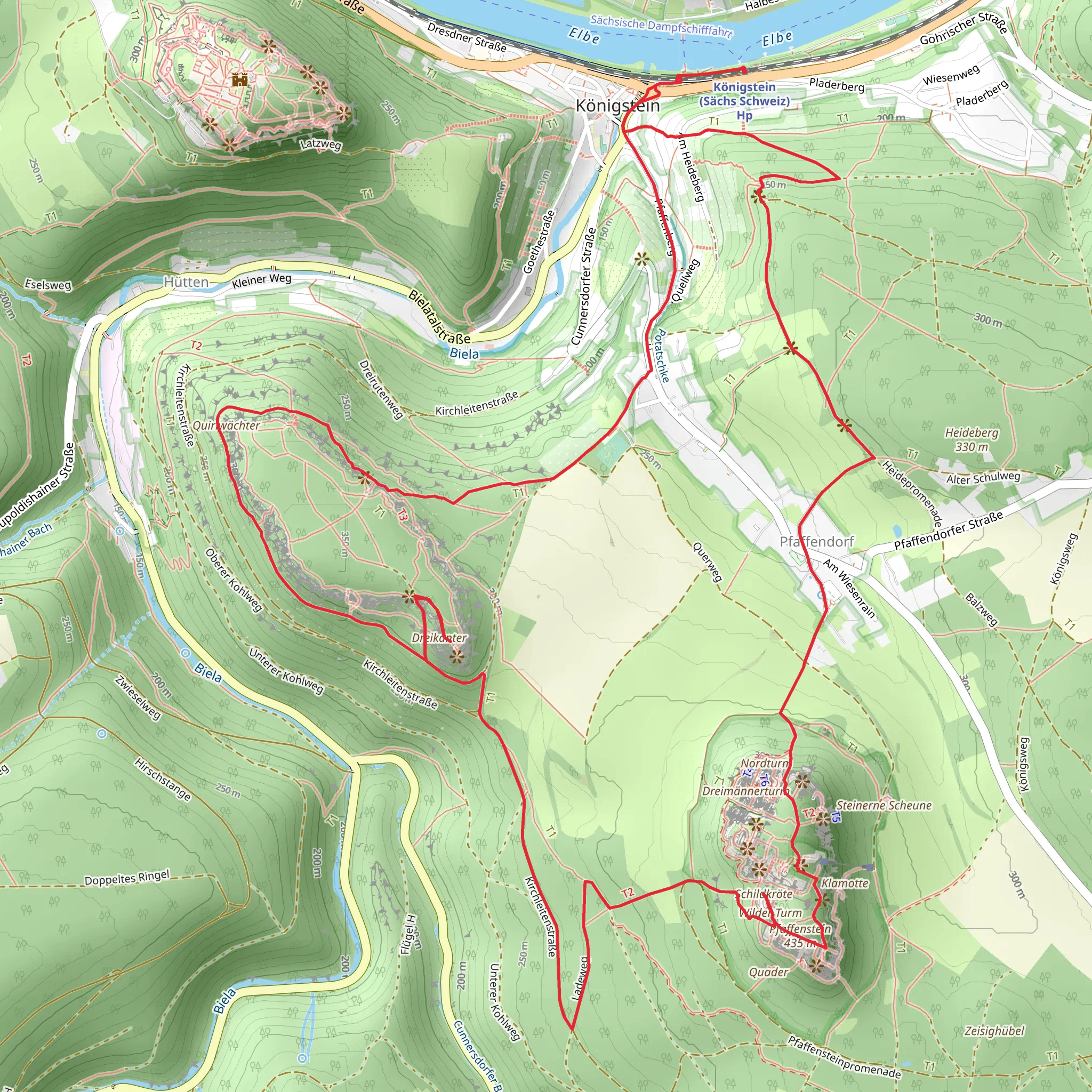 Steintrog and Pfaffenstein via Malerweg mobile static map