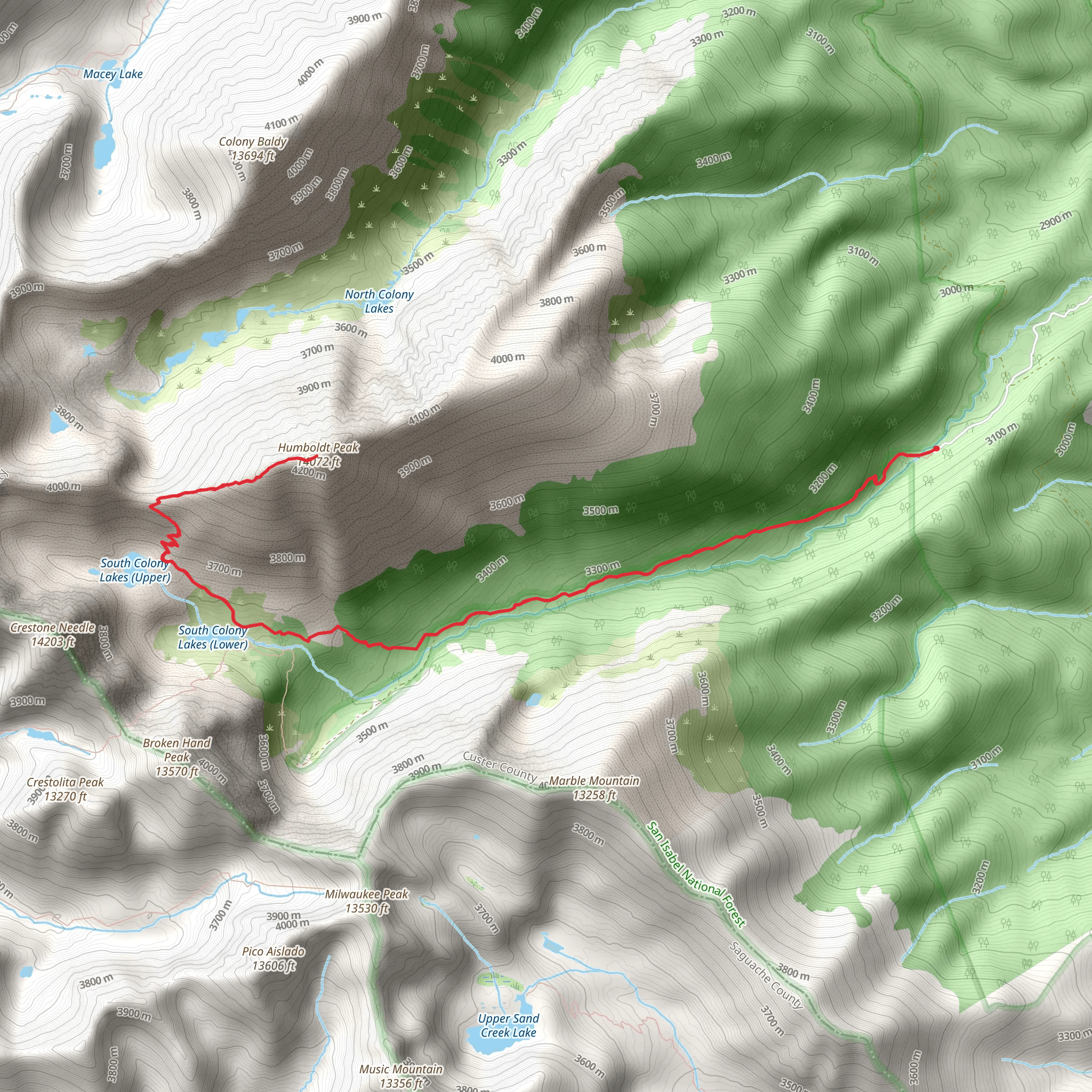 Humboldt Peak via South Colony Creek mobile static map