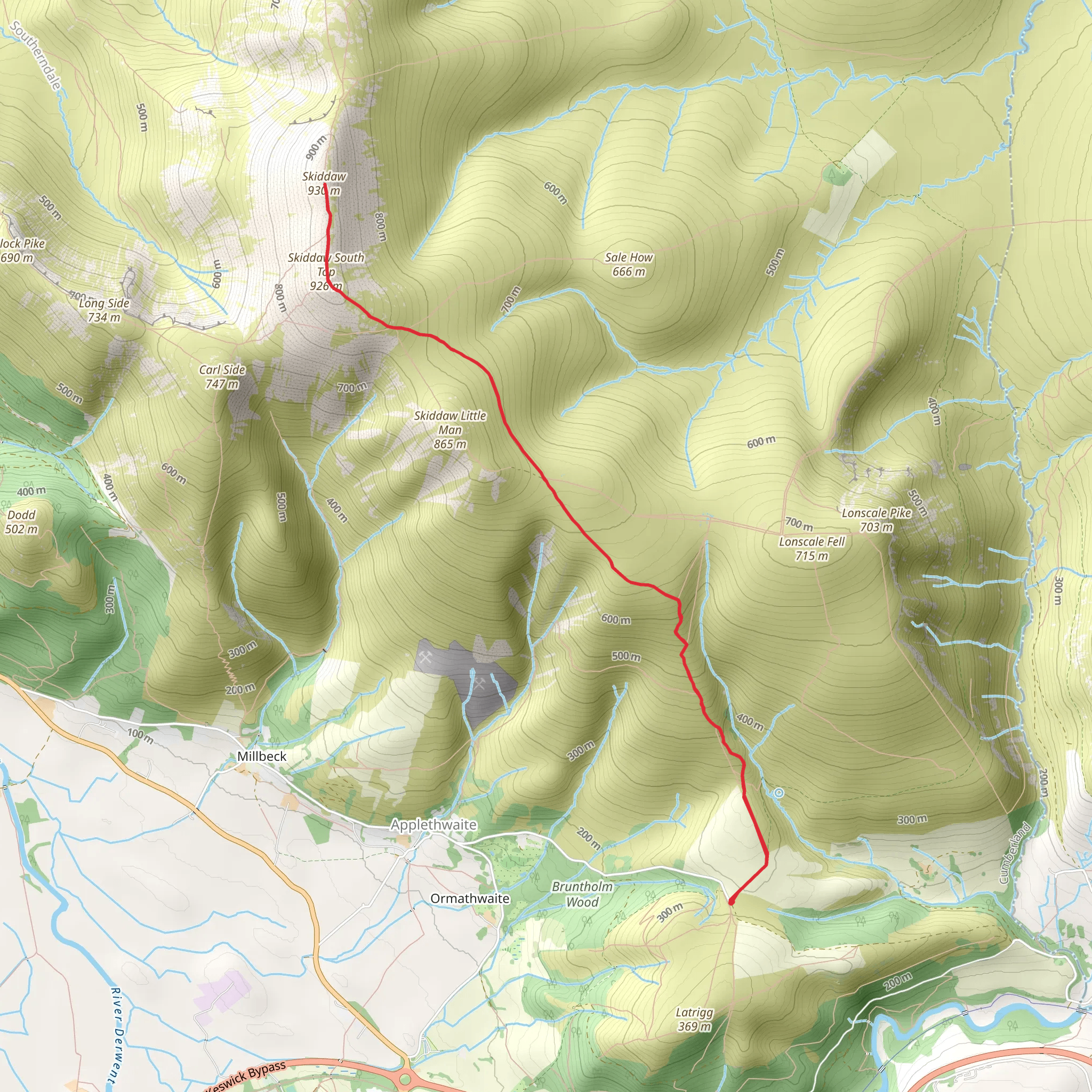 Skiddaw South Top and Skiddaw mobile static map