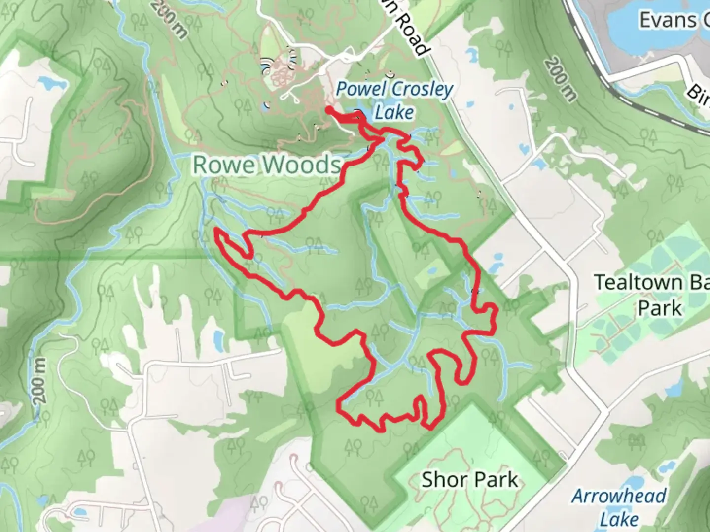 An image depicting the trail Powel Crosley Lake - Path Geology - Redwing Loop Trail and its surrounding area.