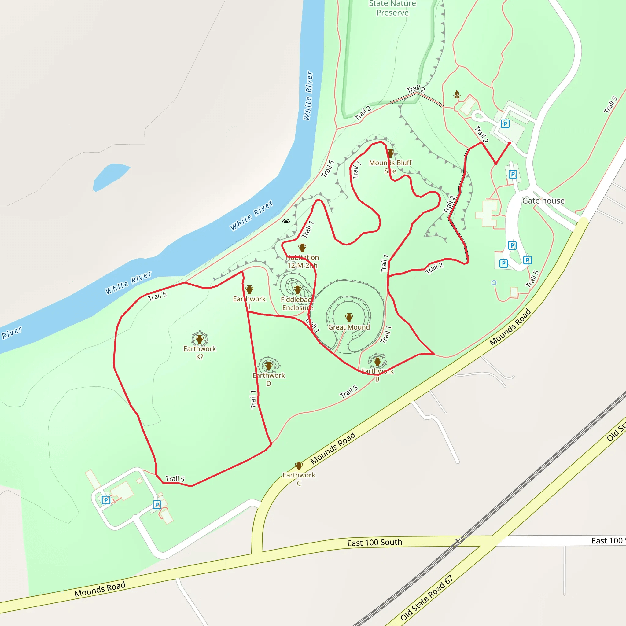 Trail 1, 2 and 5 Loop along White River mobile static map