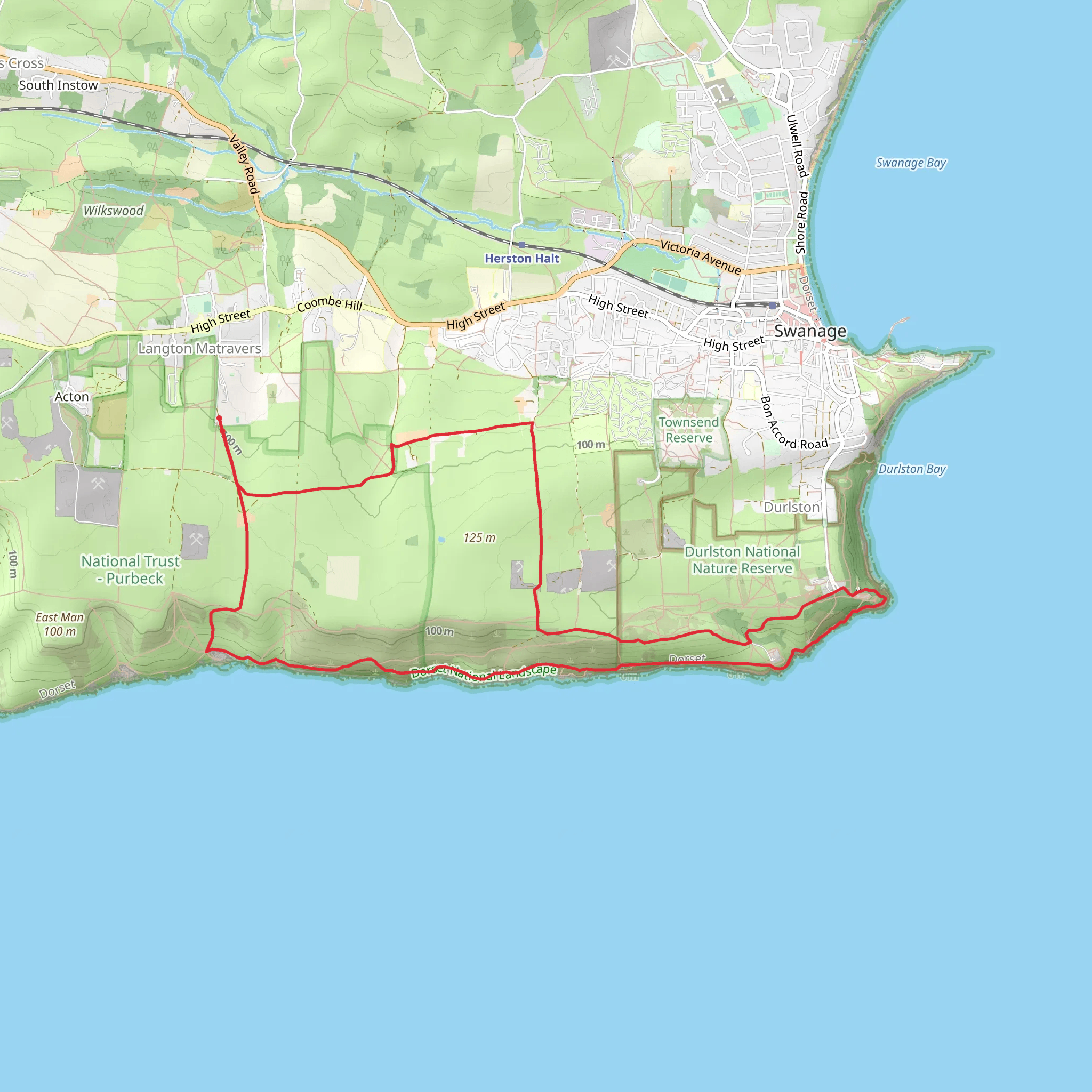 Dancing Ledge and Durlston Head from Langton Matravers mobile static map