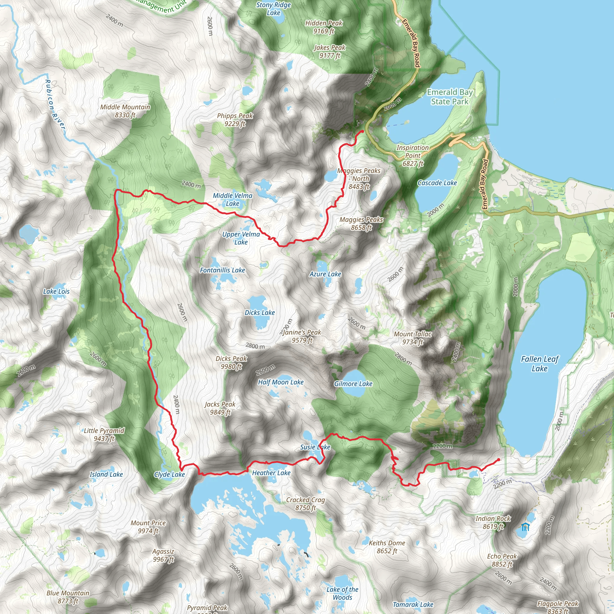 Eagle Falls Trail and Rubicon Trail mobile static map