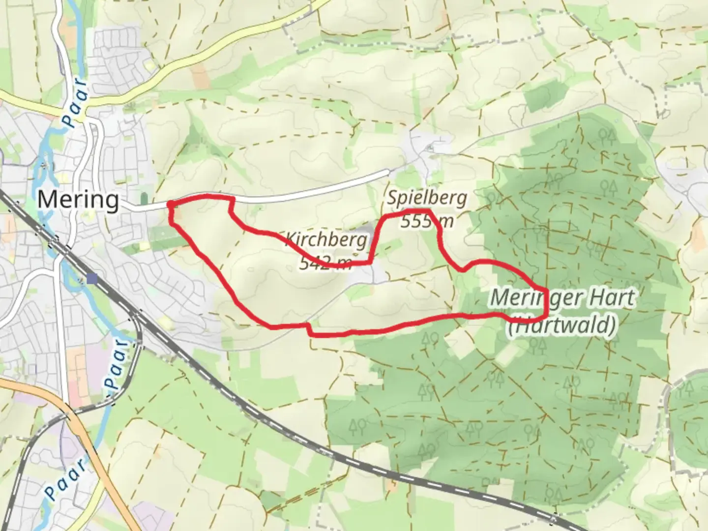 An image depicting the trail Kirchbergweg and its surrounding area.