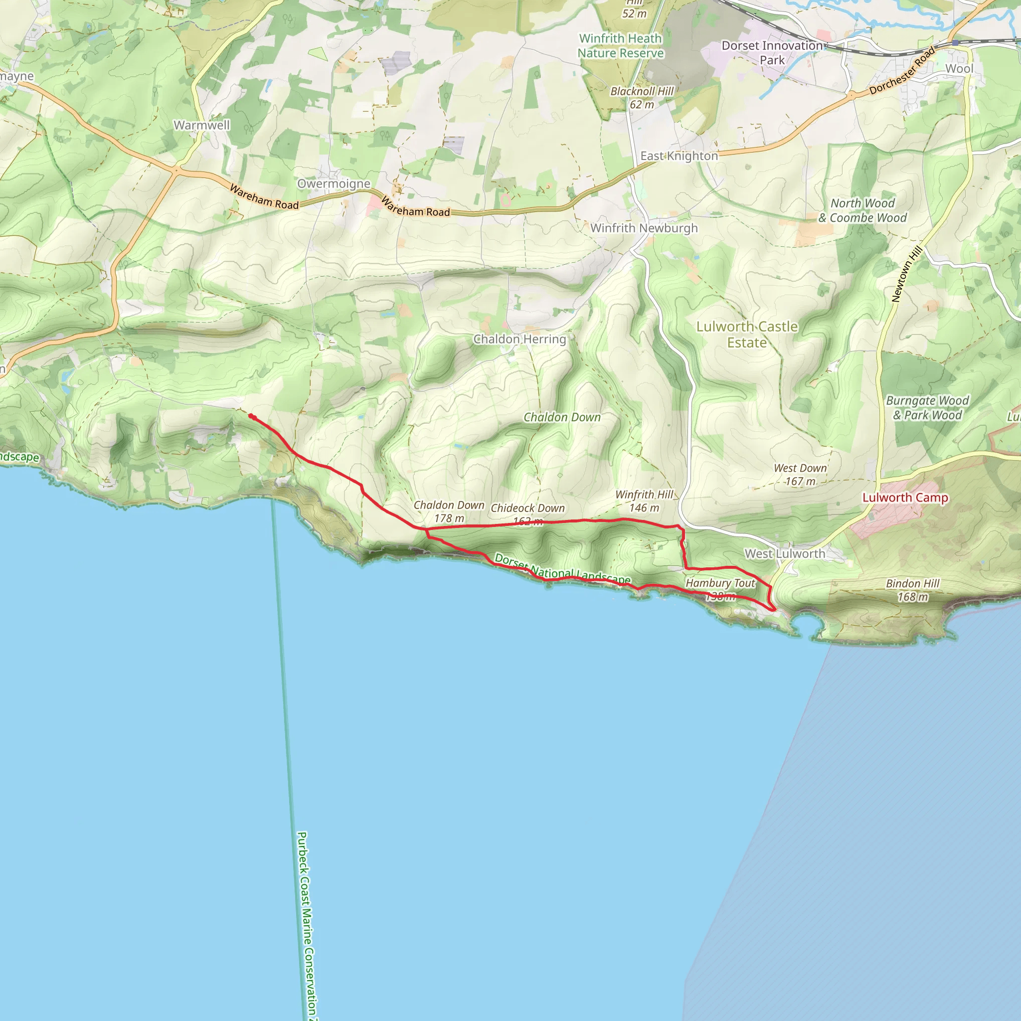Falcon Barn to Durdle Door and Lulworth Cove mobile static map