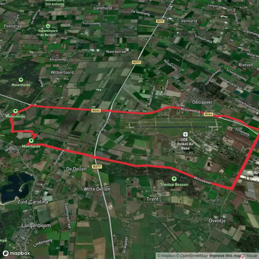 An image depicting the trail Hertogenpad, Millsebaan and Heufse Weg and its surrounding area.