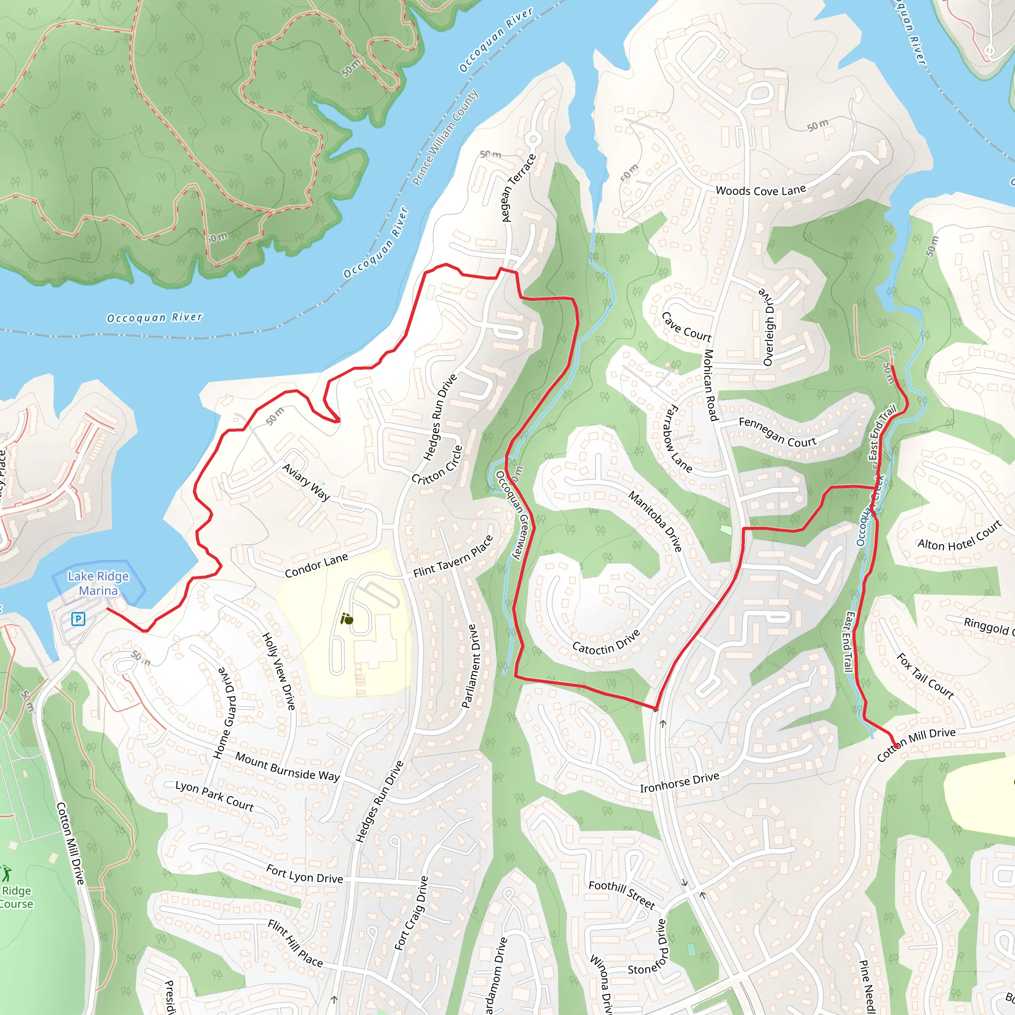 East End Trail and Occoquan Greenway mobile static map