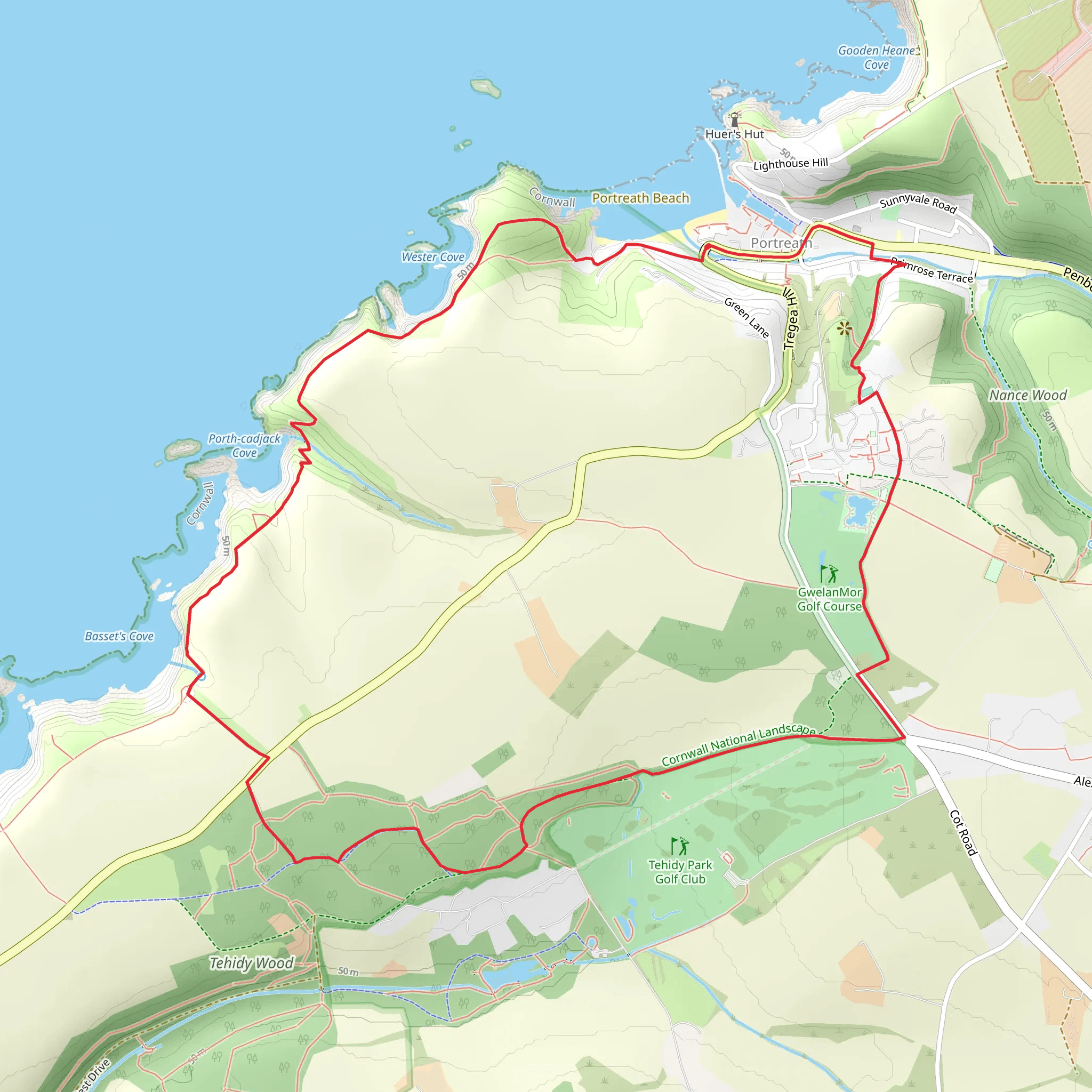 Basset's Cove and Tehidy Walk mobile static map