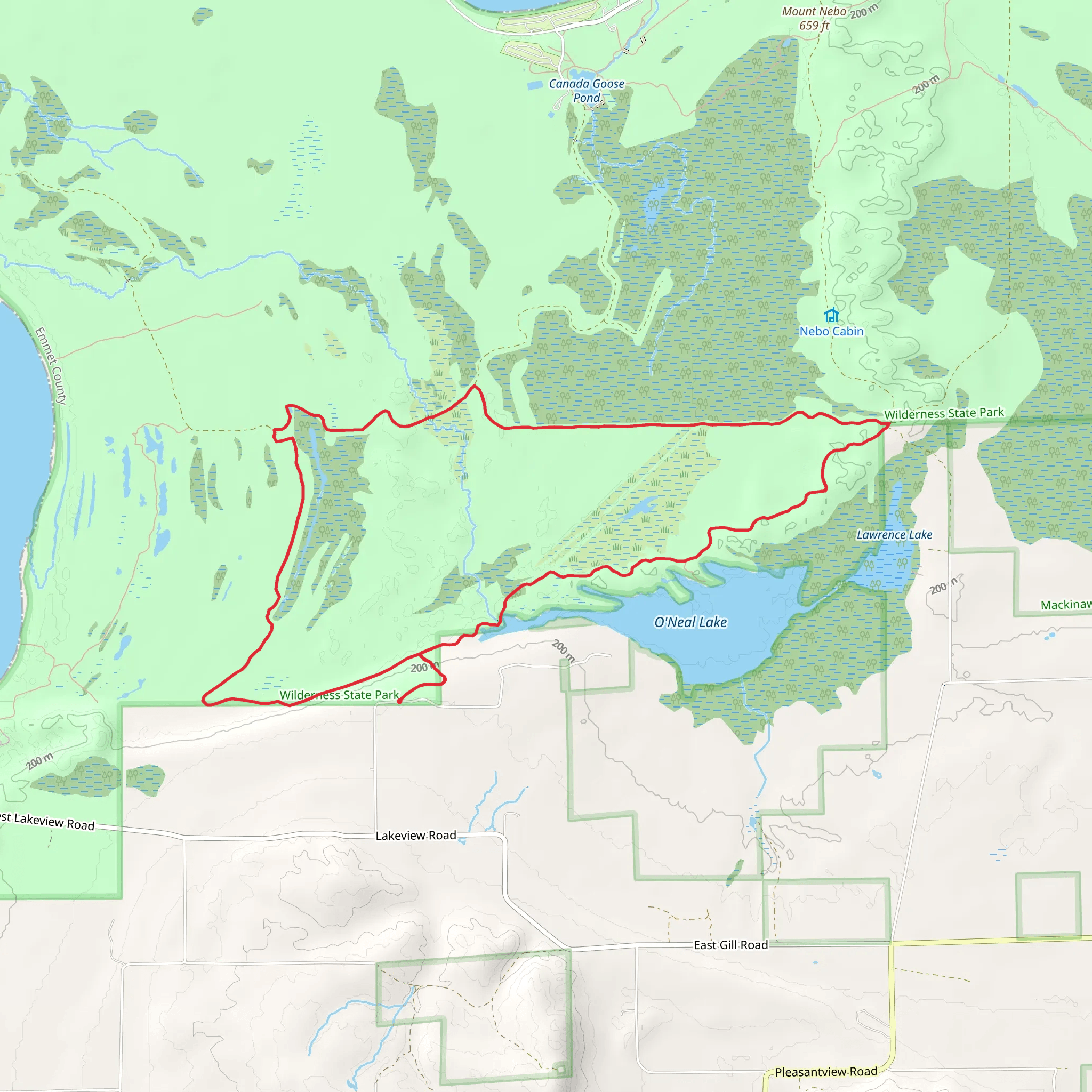 O'Neil Lake and South Boundary Loop Trail mobile static map
