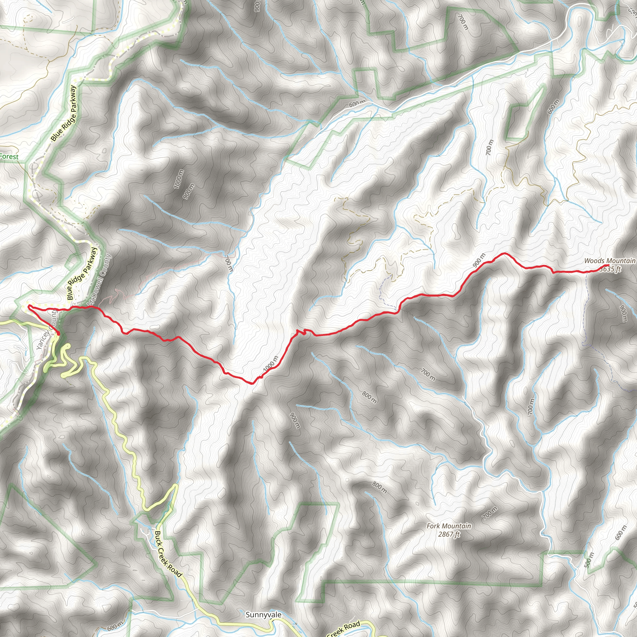 Woods Mountain Trail from Buck Creek Gap mobile static map