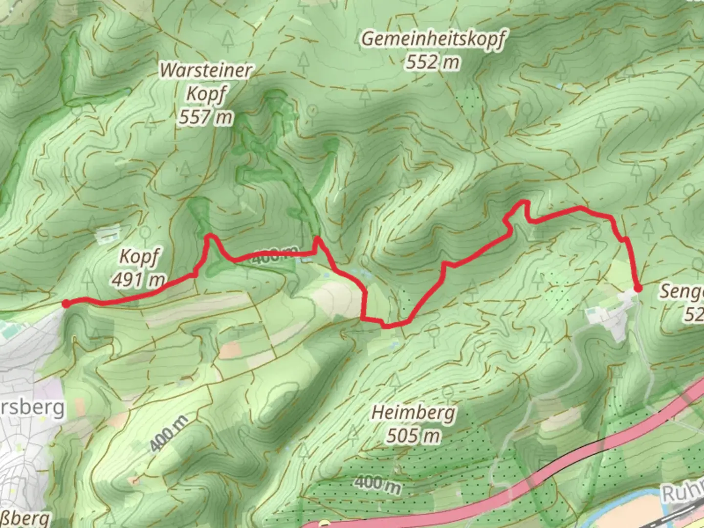 An image depicting the trail Am Buchsplitt to Föckinghausen via NSG Gebke Seitenarm and its surrounding area.