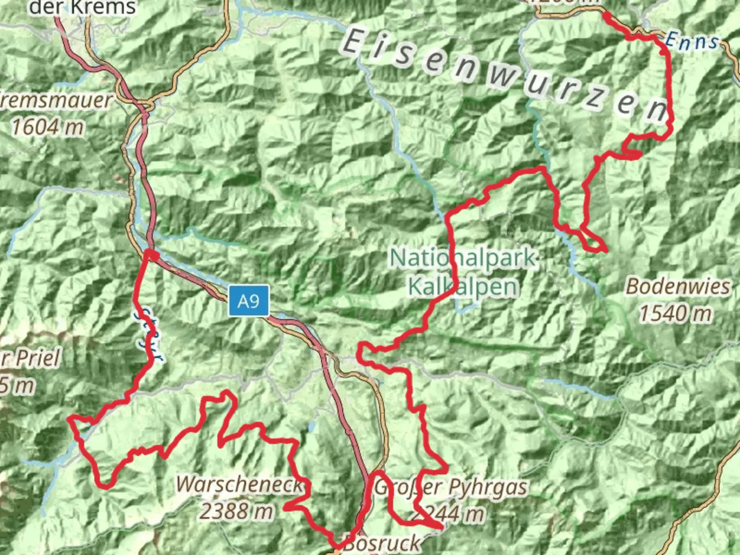 An image depicting the trail Kalkalpen Trail and its surrounding area.