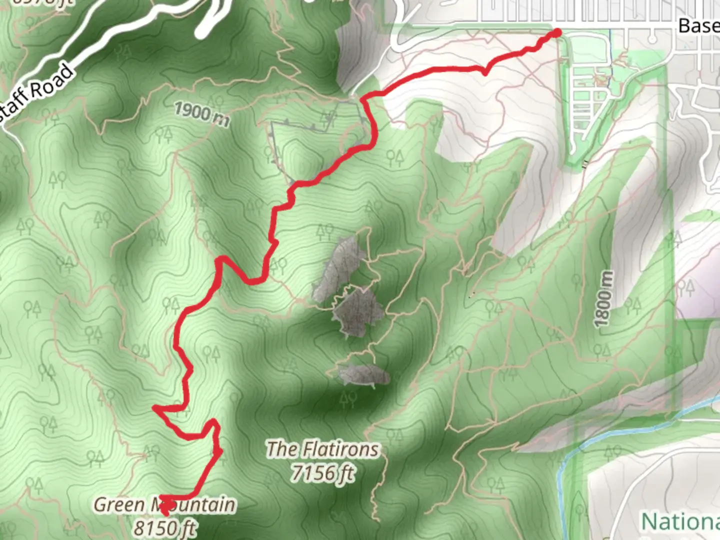 An image depicting the trail Green Mountain via Saddle Rock and EM Greenman Trail and its surrounding area.