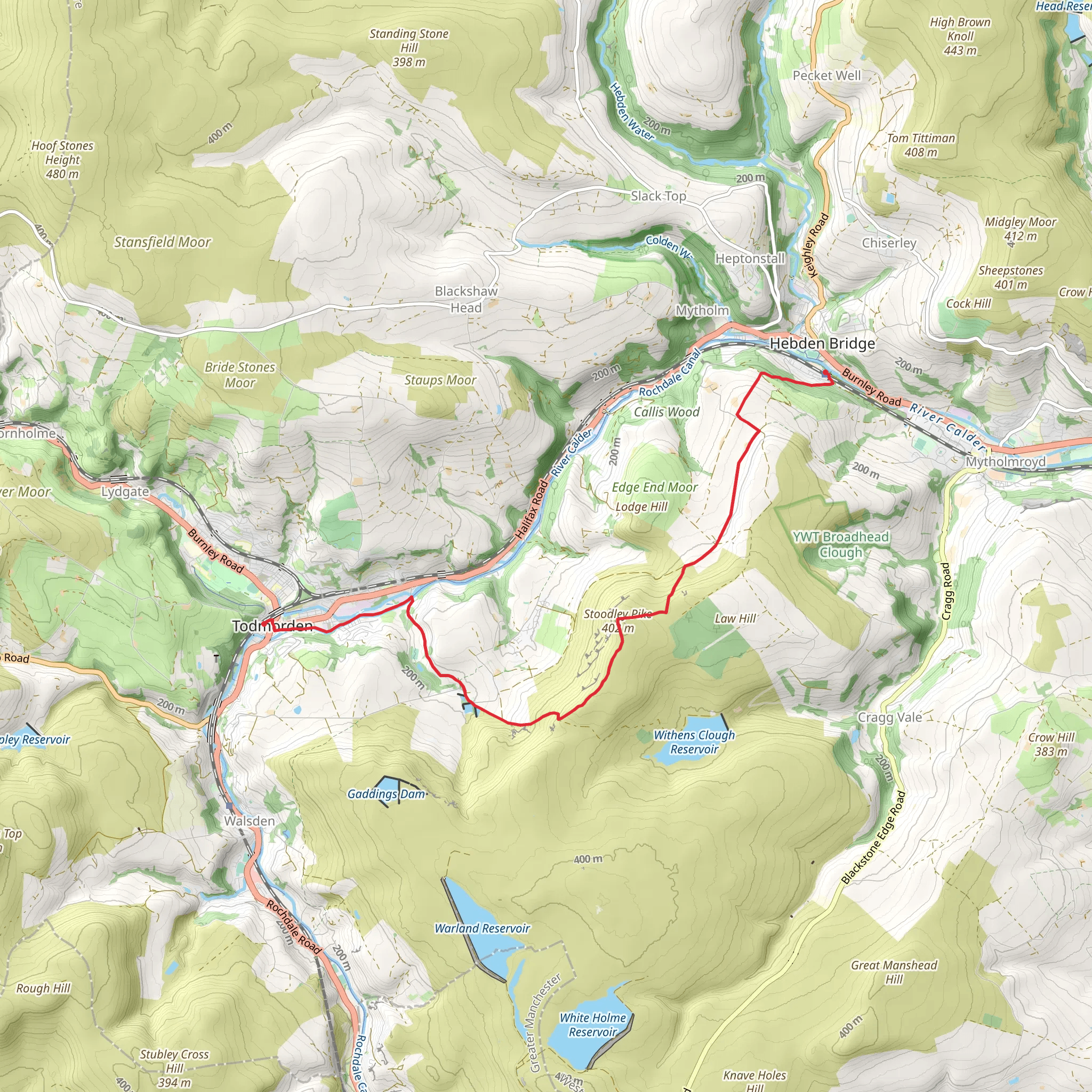 Hebden Bridge to Todmorden Walk mobile static map