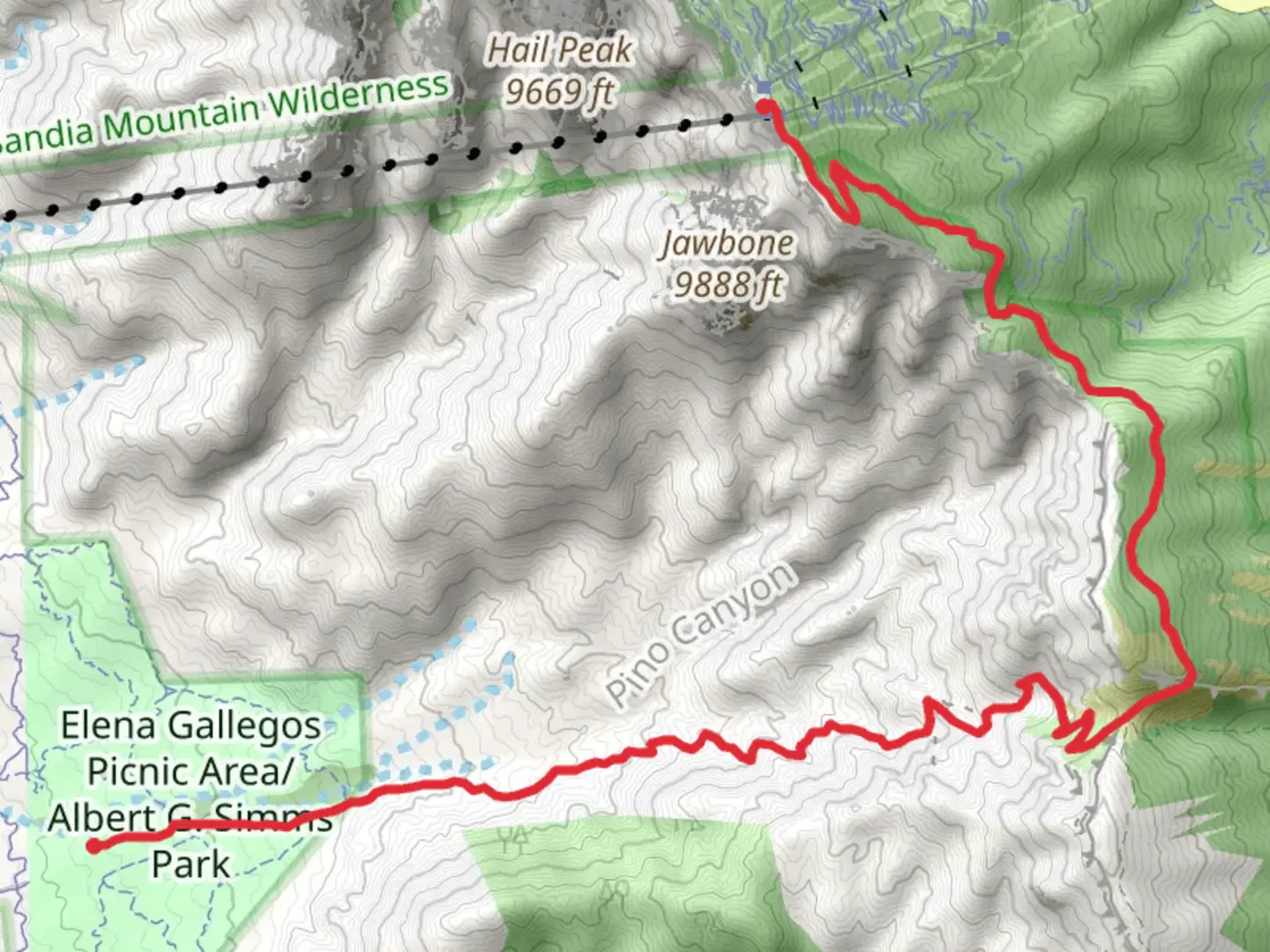 An image depicting the trail Pino Trail and South Crest Trail and its surrounding area.