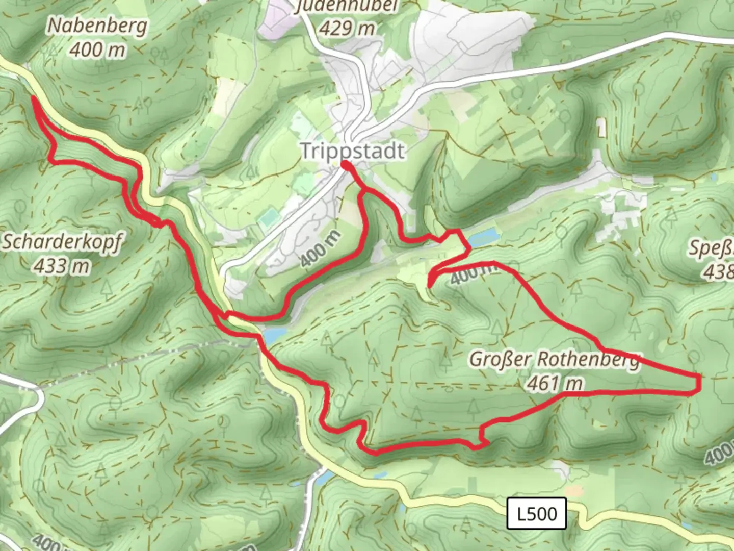 An image depicting the trail Grober Rothenberg and Karlstalschlucht Loop and its surrounding area.