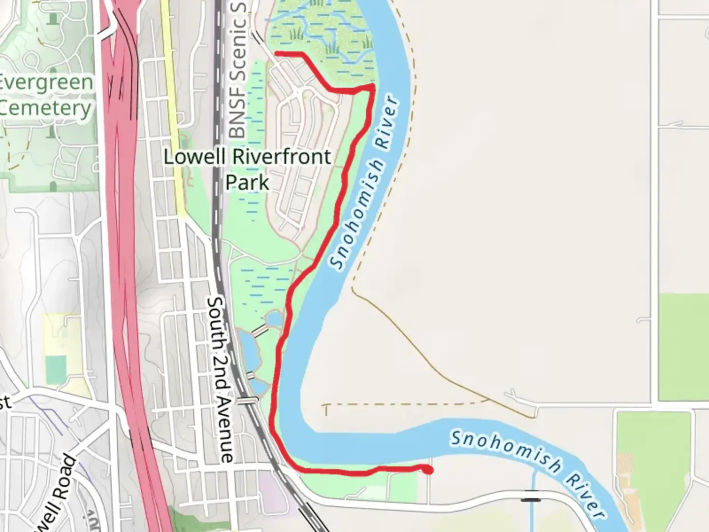 An image depicting the trail Lowell Riverfront Trail and its surrounding area.