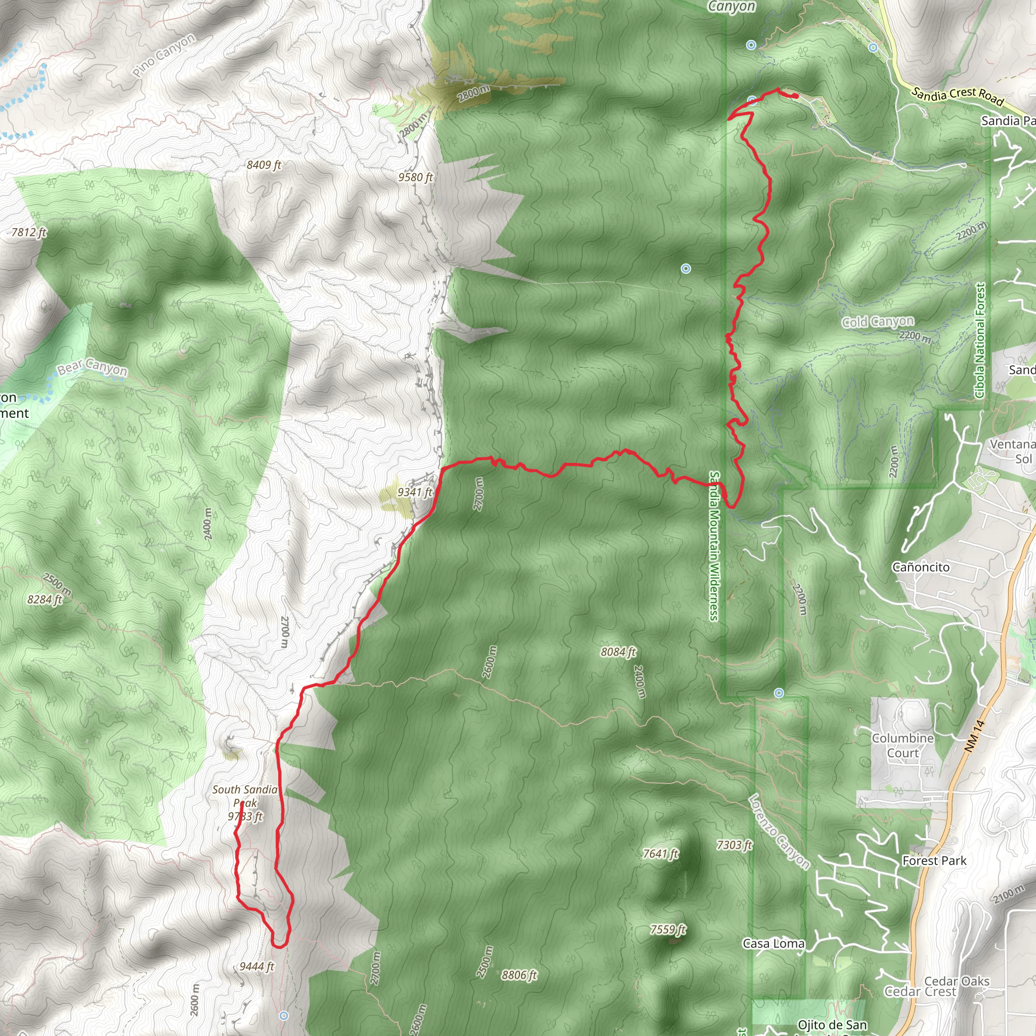 South Sandia Peak via Faulty Trail mobile static map
