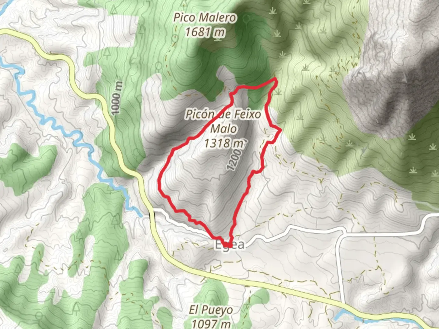 An image depicting the trail Egea - Egea along the Corral Road PR HU 220 and its surrounding area.