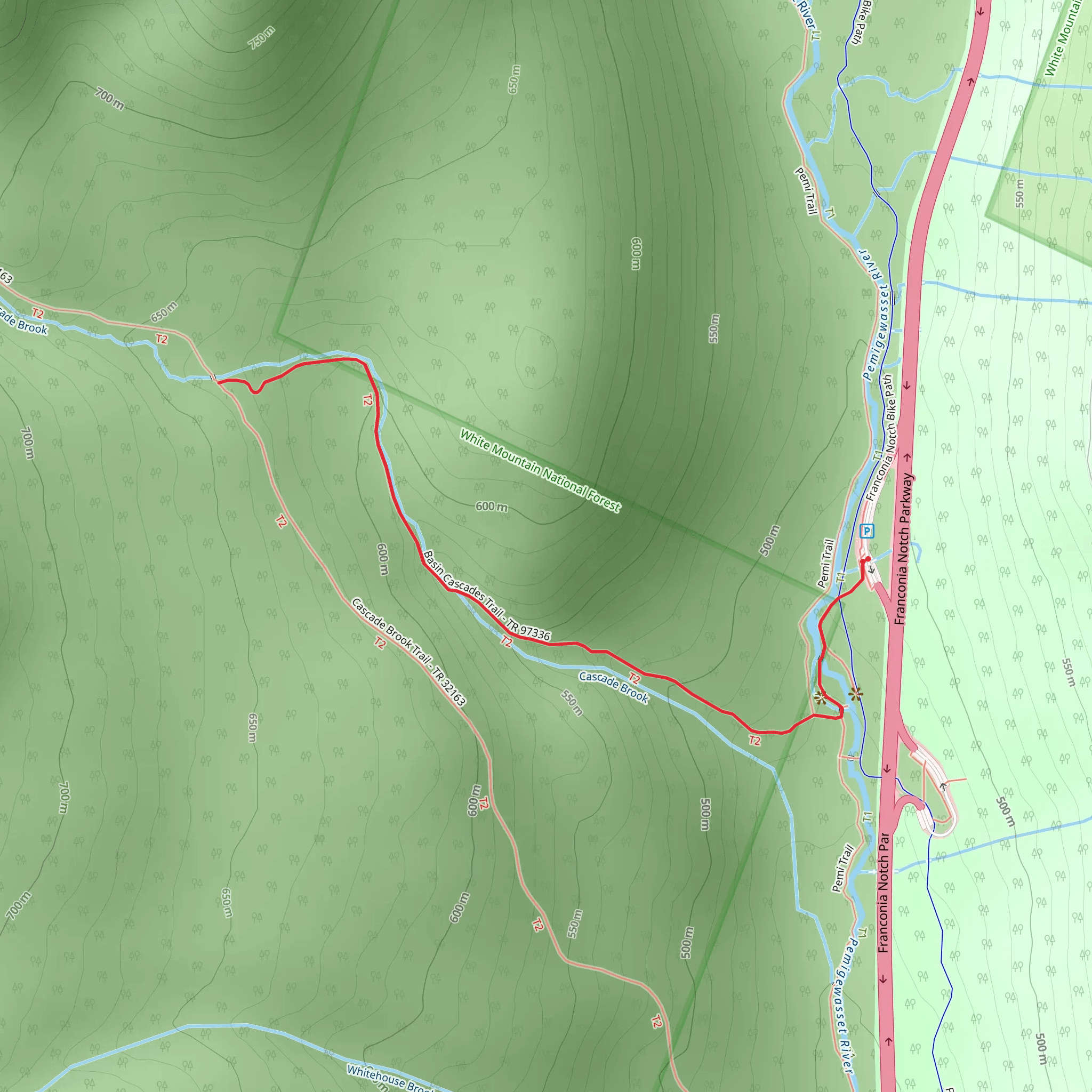 Basin Cascades Trail mobile static map