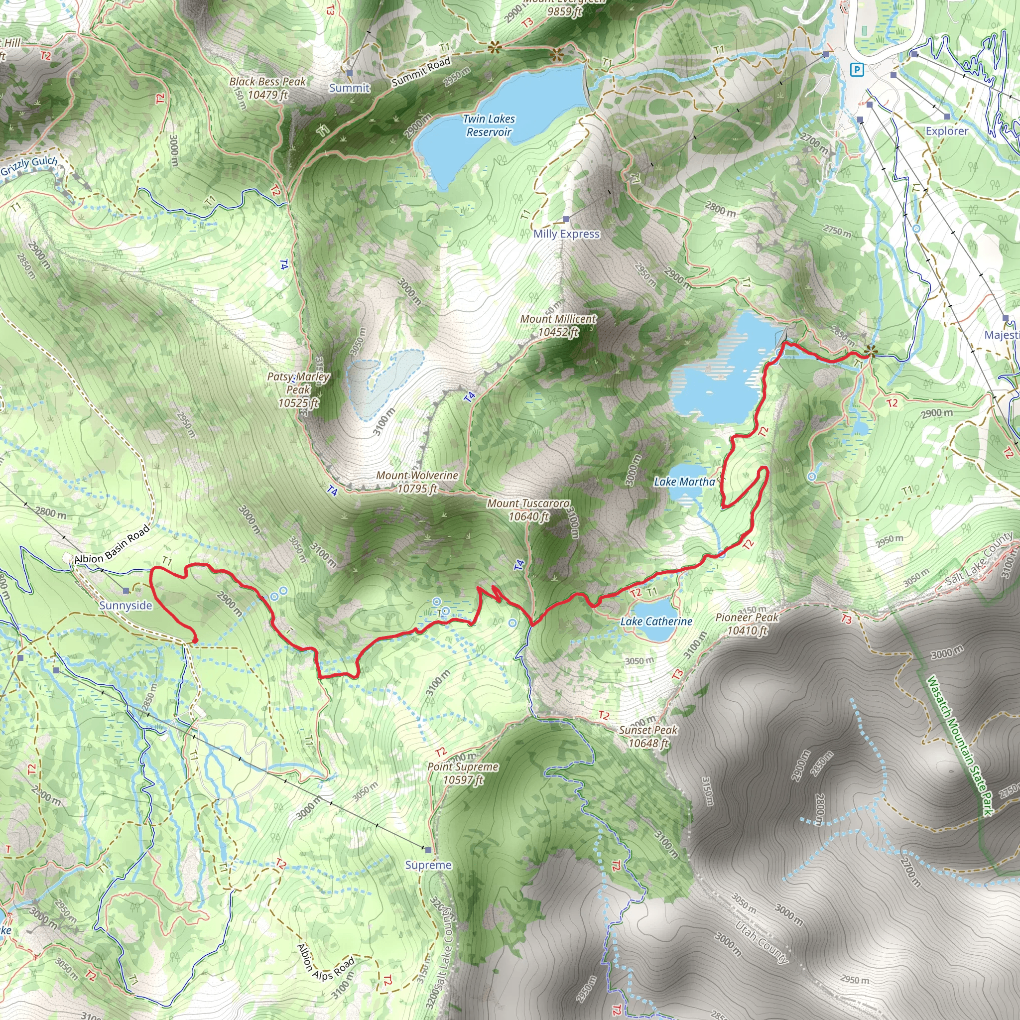 Lake Martha and Lake Mary via Catherines Pass Trail mobile static map