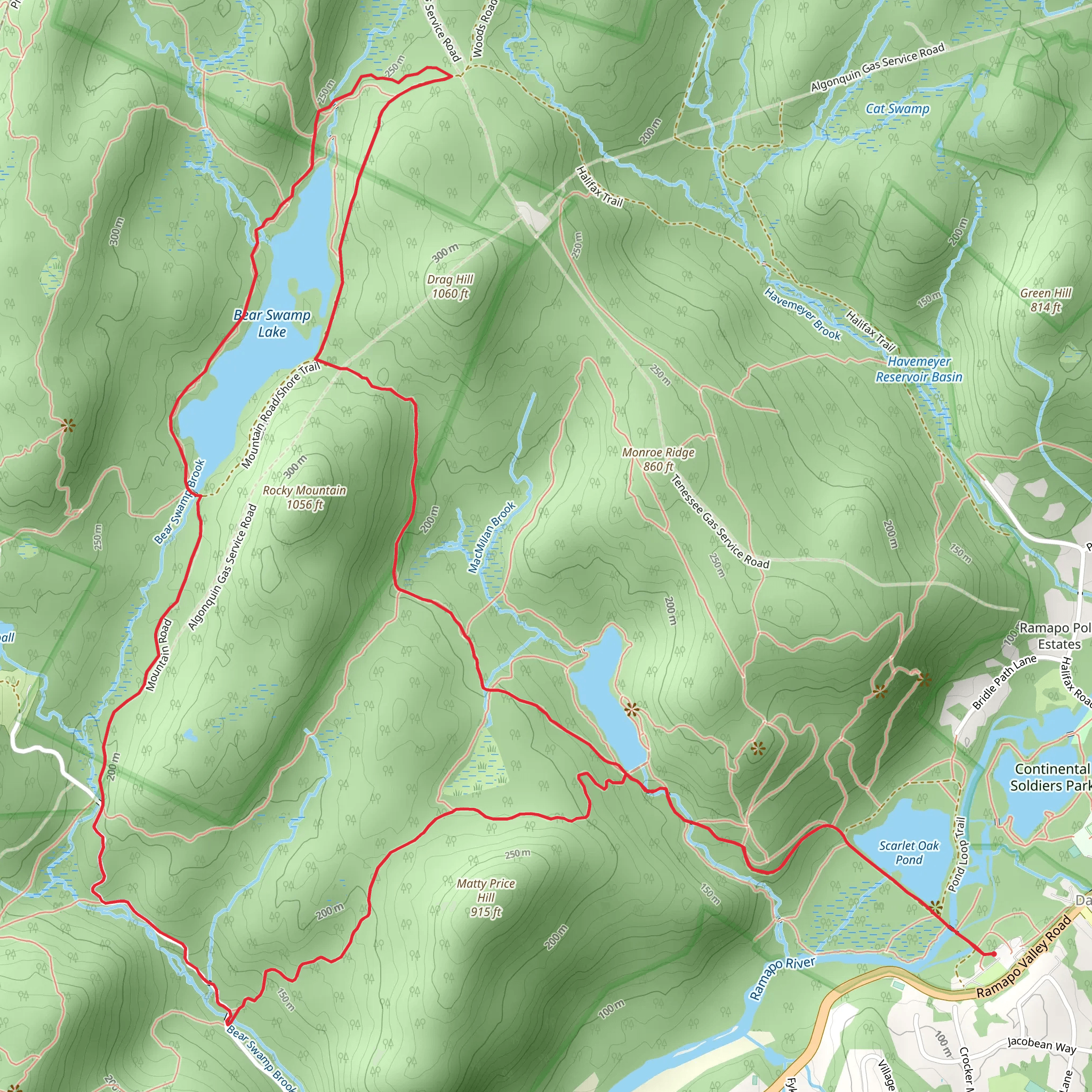 Yellow Stripe on Silver and Bear Swamp Lake Loop mobile static map