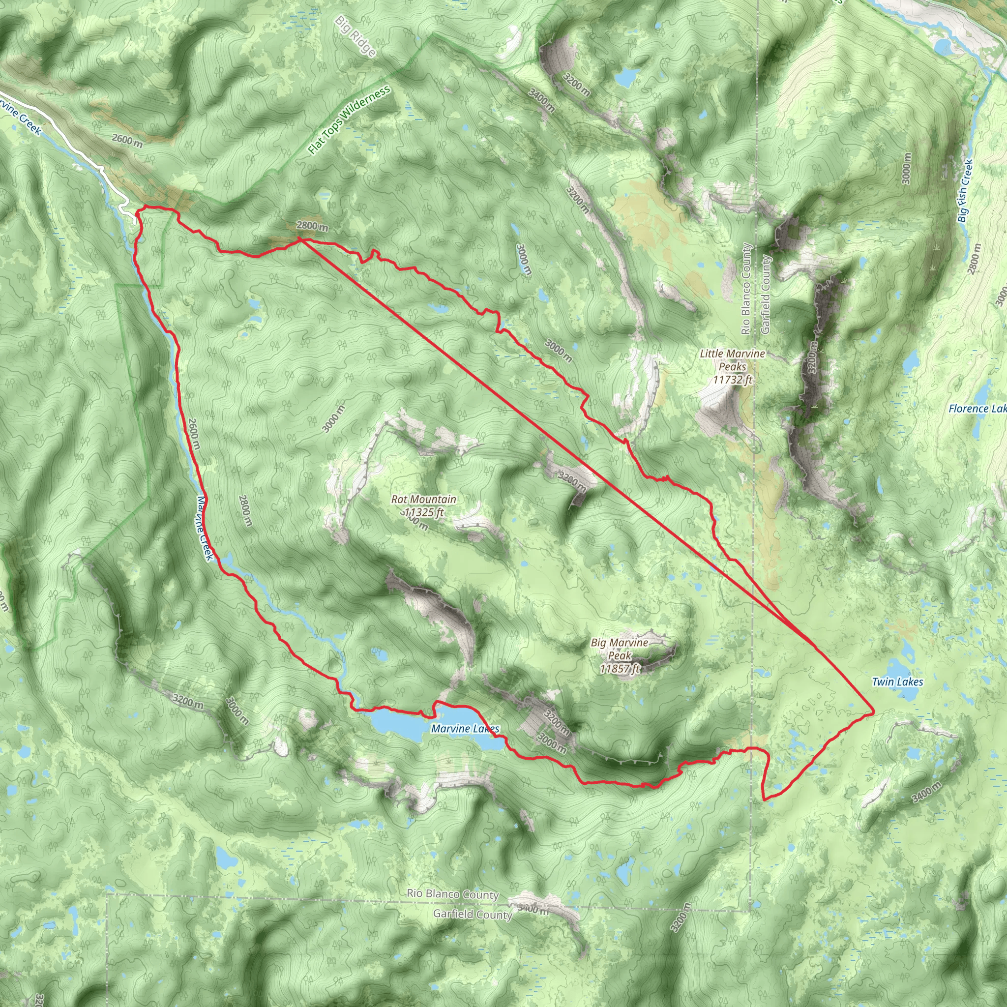 Marvine Lakes and East Marvine Creek Loop mobile static map