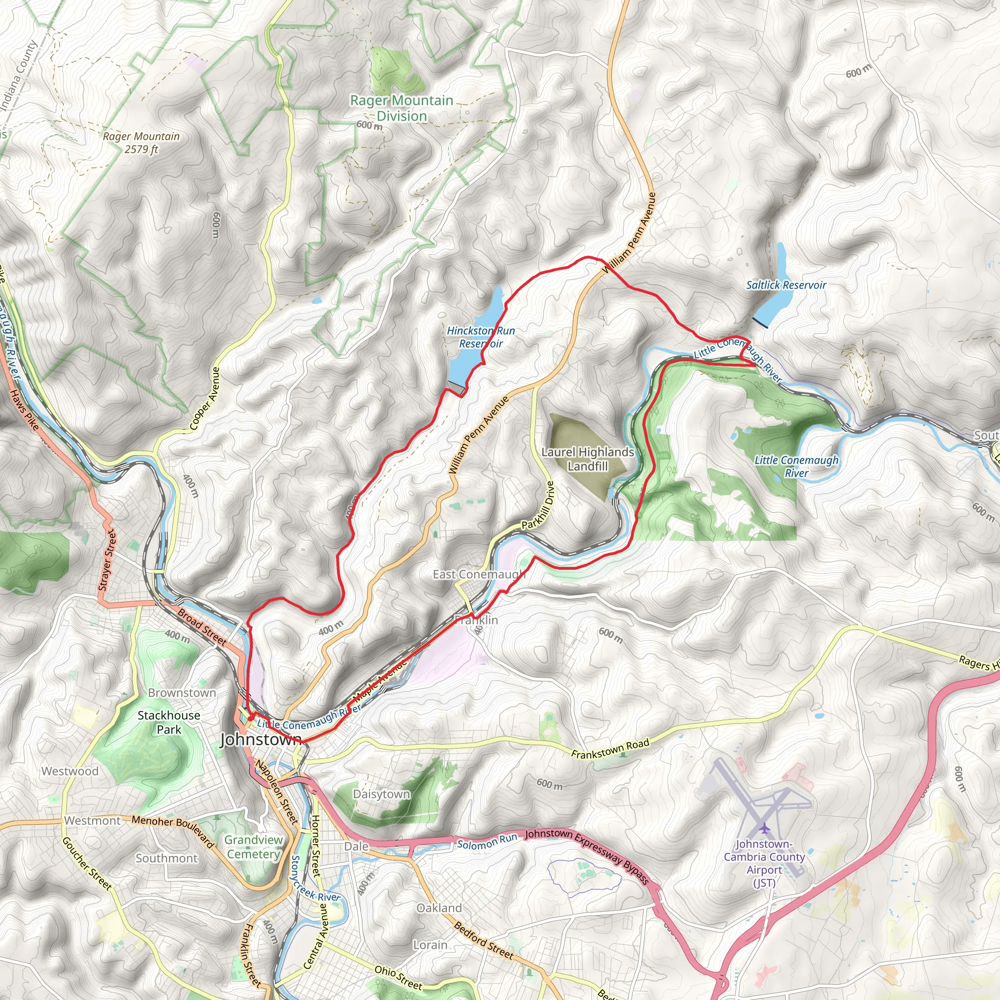Hinckston Run Reservoir and Little Conemaugh River Loop mobile static map