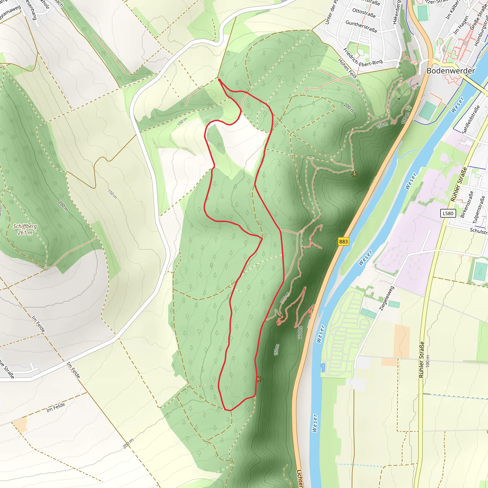 Hopfenberg via Weserhoehen and Hopfenberg und Kemnader Holz mobile static map