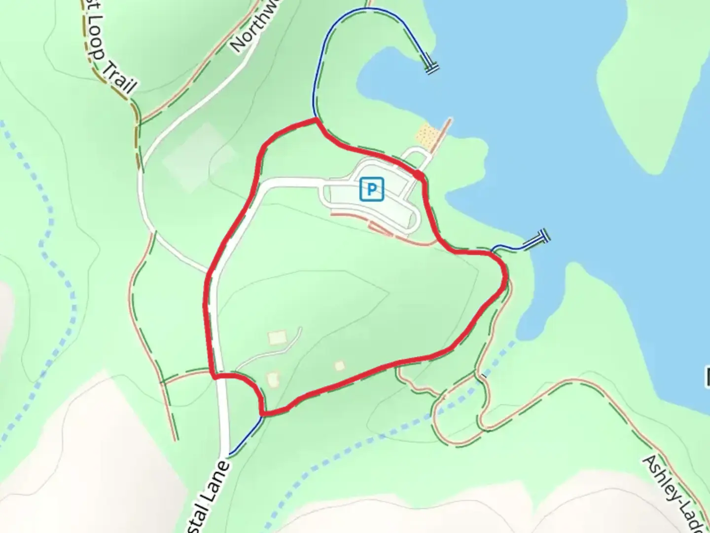 An image depicting the trail Memorial Park Loop and its surrounding area.