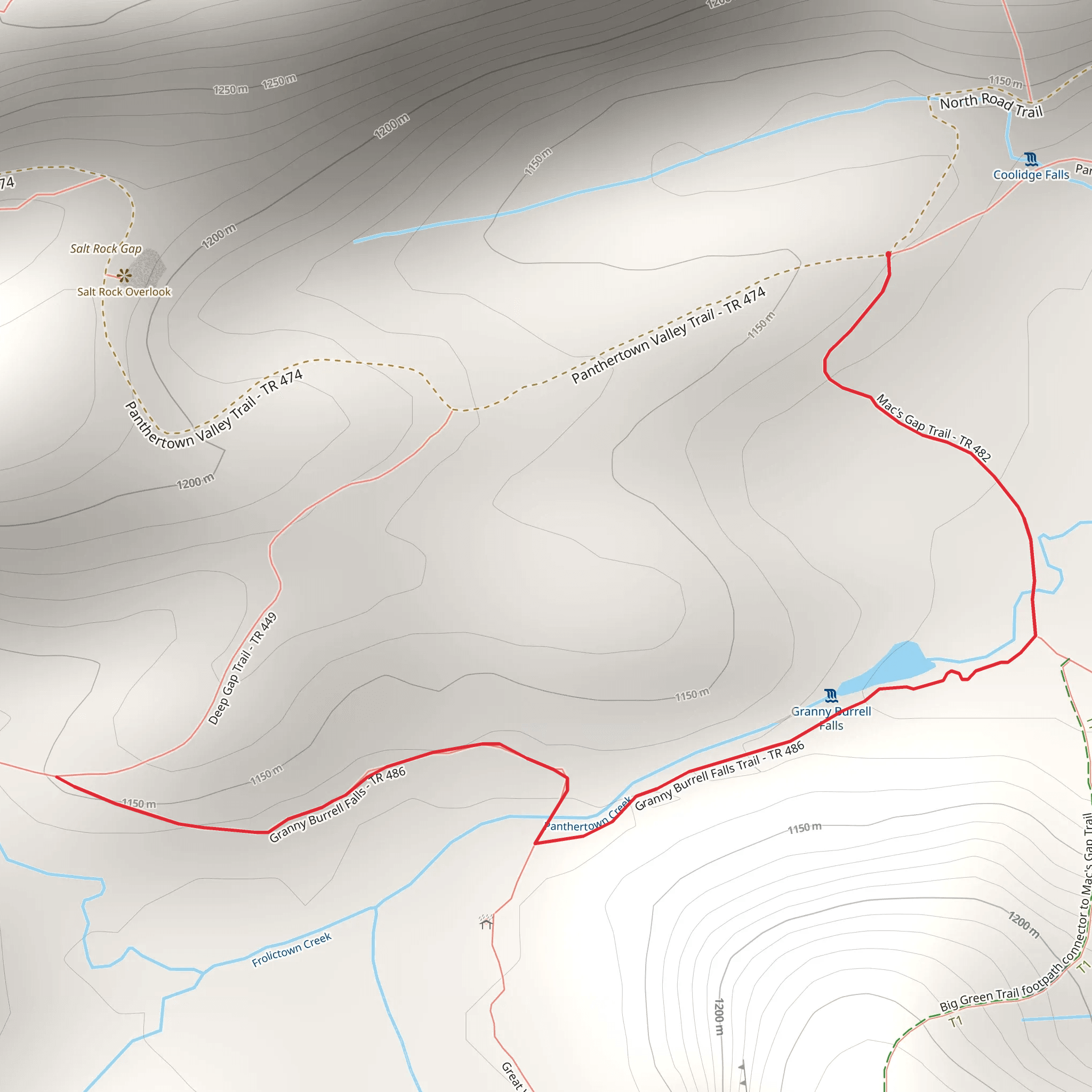 Granny Burrell Falls via Mac's Gap Trail mobile static map