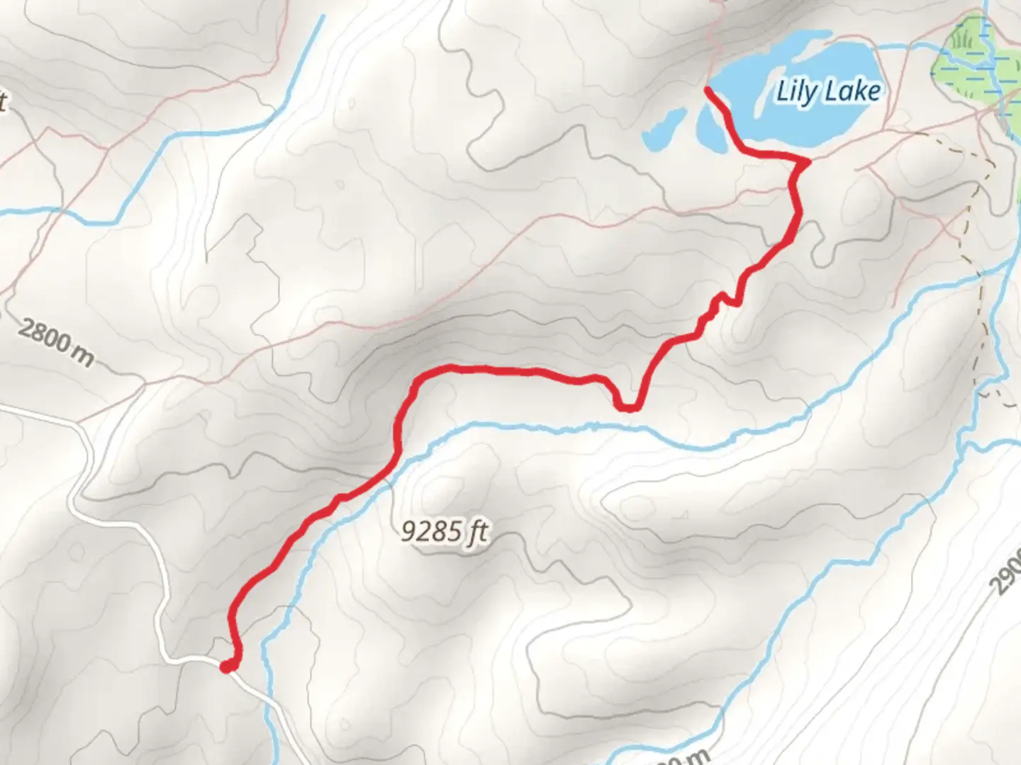 An image depicting the trail Lily Lake via Middle Paintrock Trail and its surrounding area.
