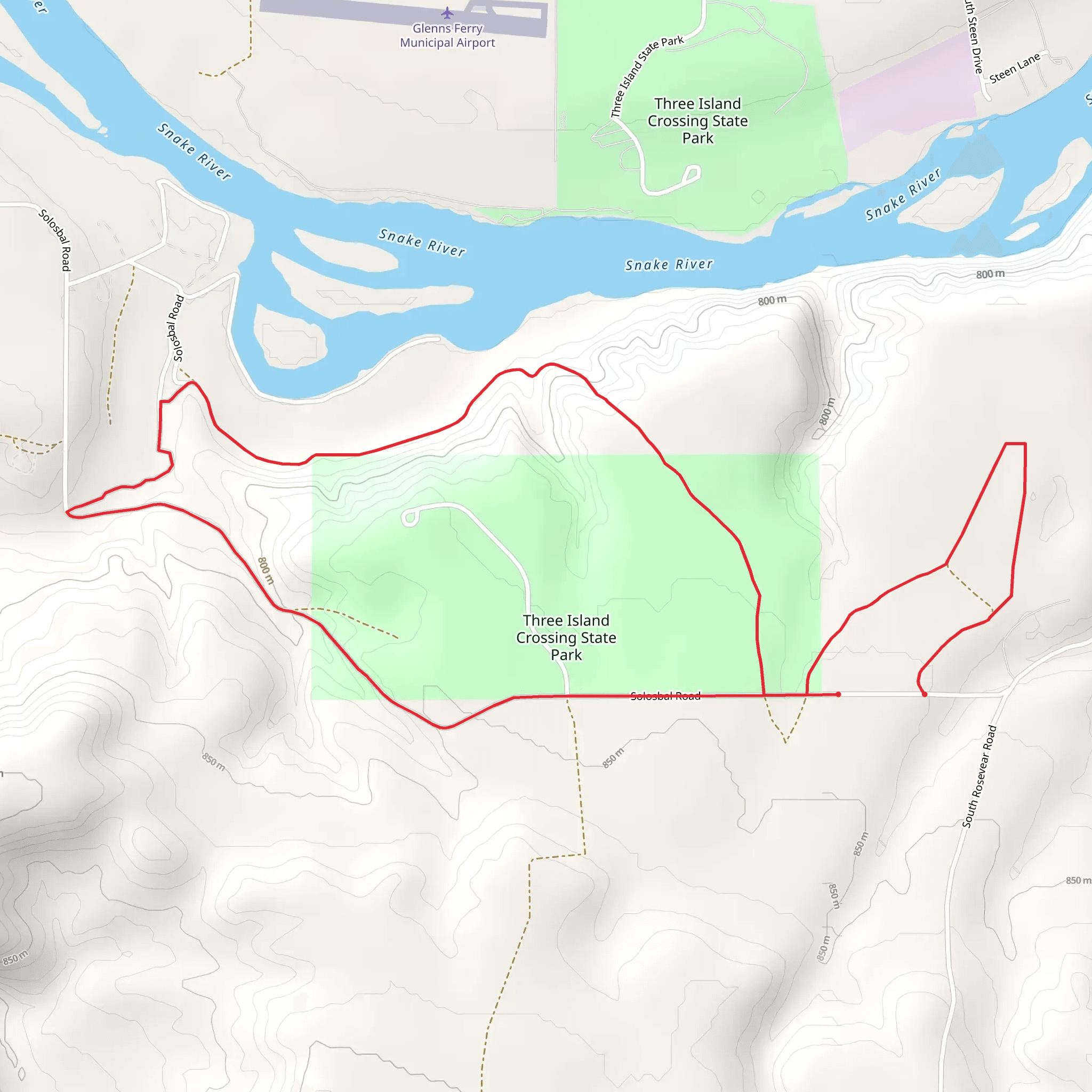 Three Island Crossing State Park Loop mobile static map