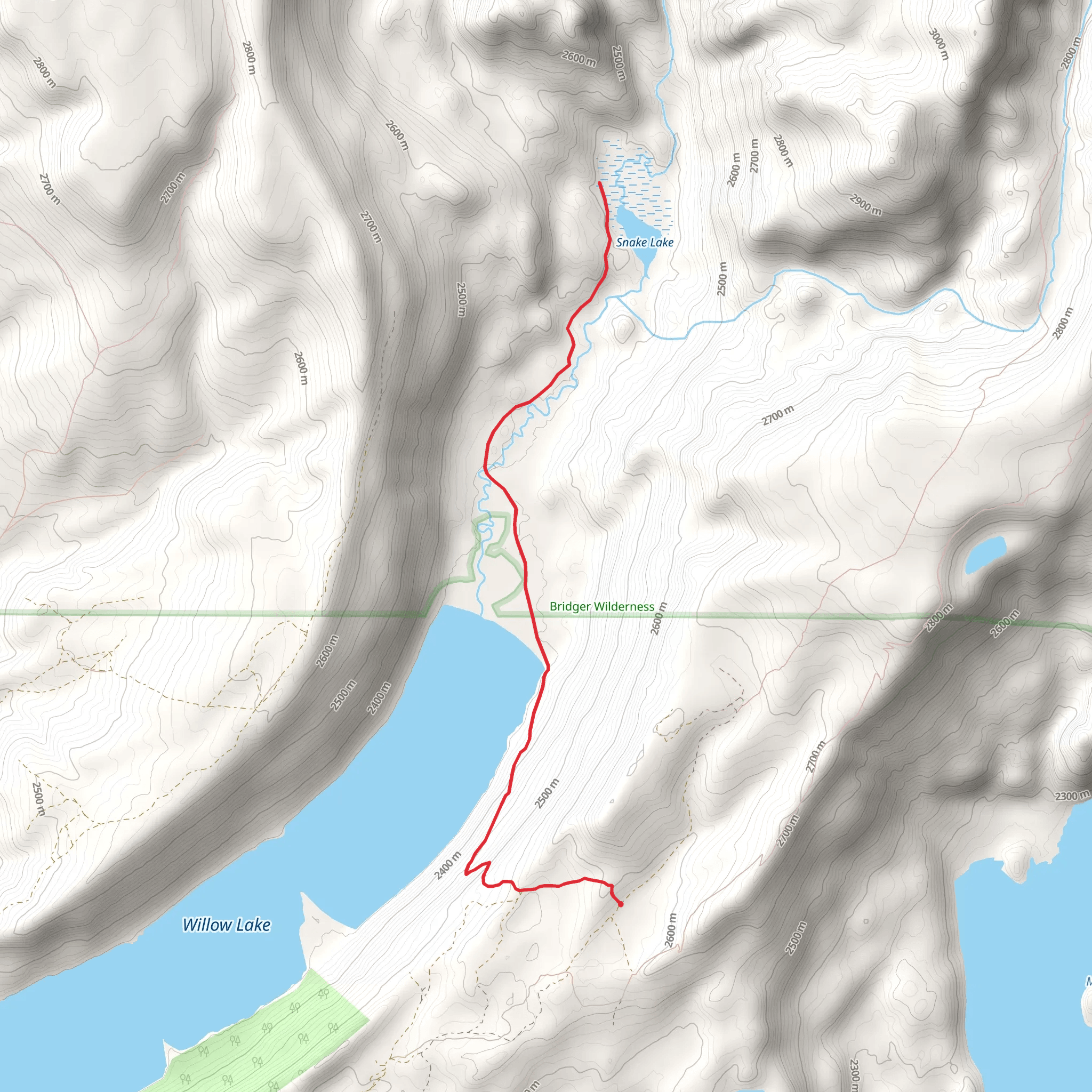 Snake Lake via WIllow Lake mobile static map