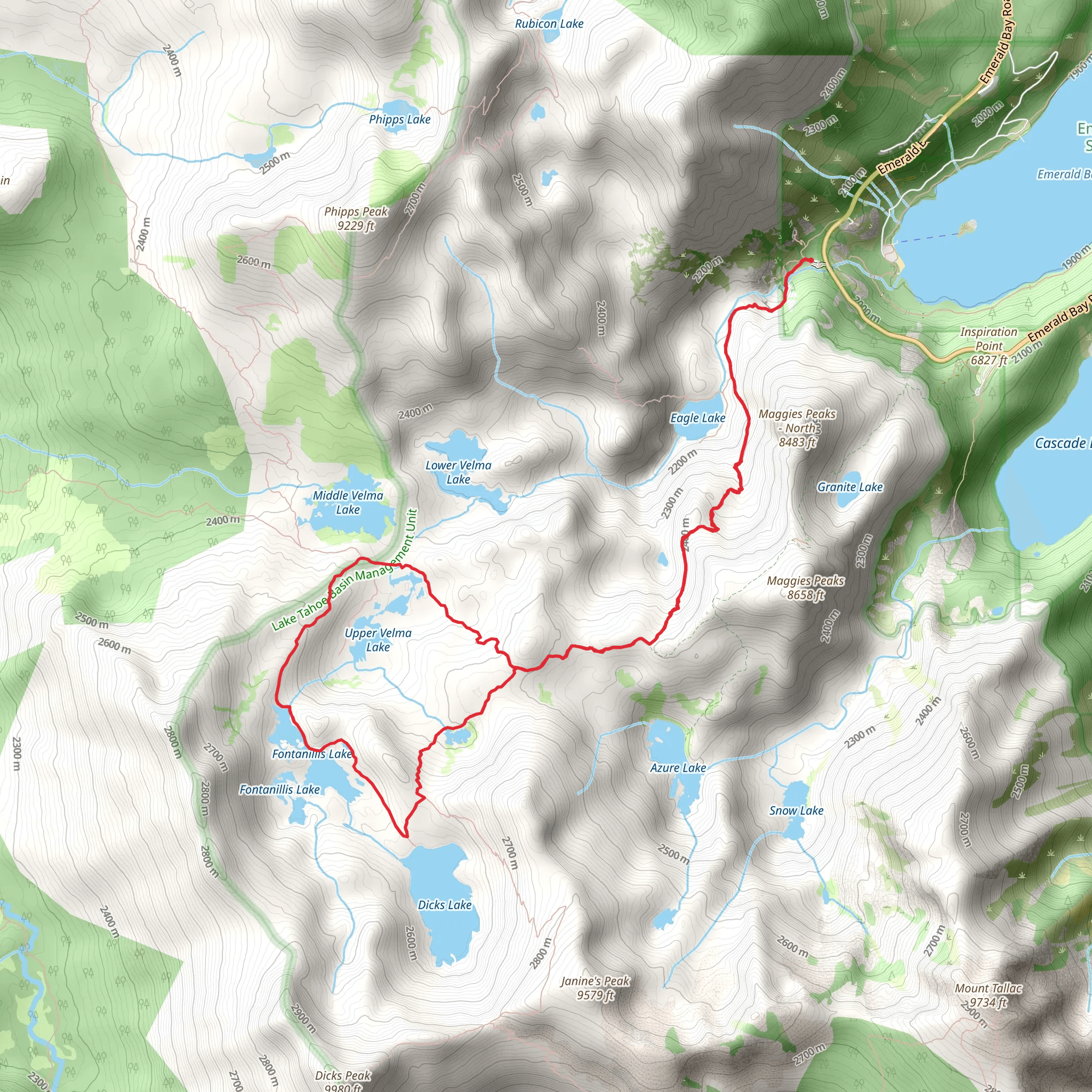 Eagle Lake, Eagle Falls and Fontanillis Lake Loop Trail mobile static map