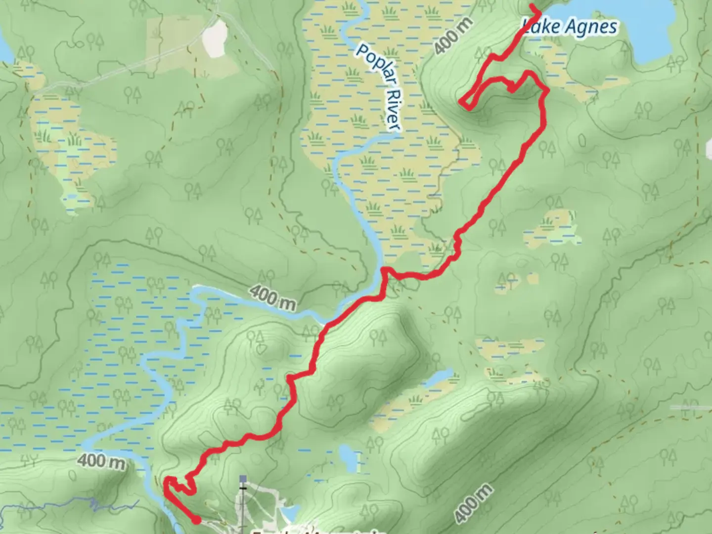 An image depicting the trail Lake Agnes and West Lake Agnes Camp via Superior Hiking Trail and its surrounding area.