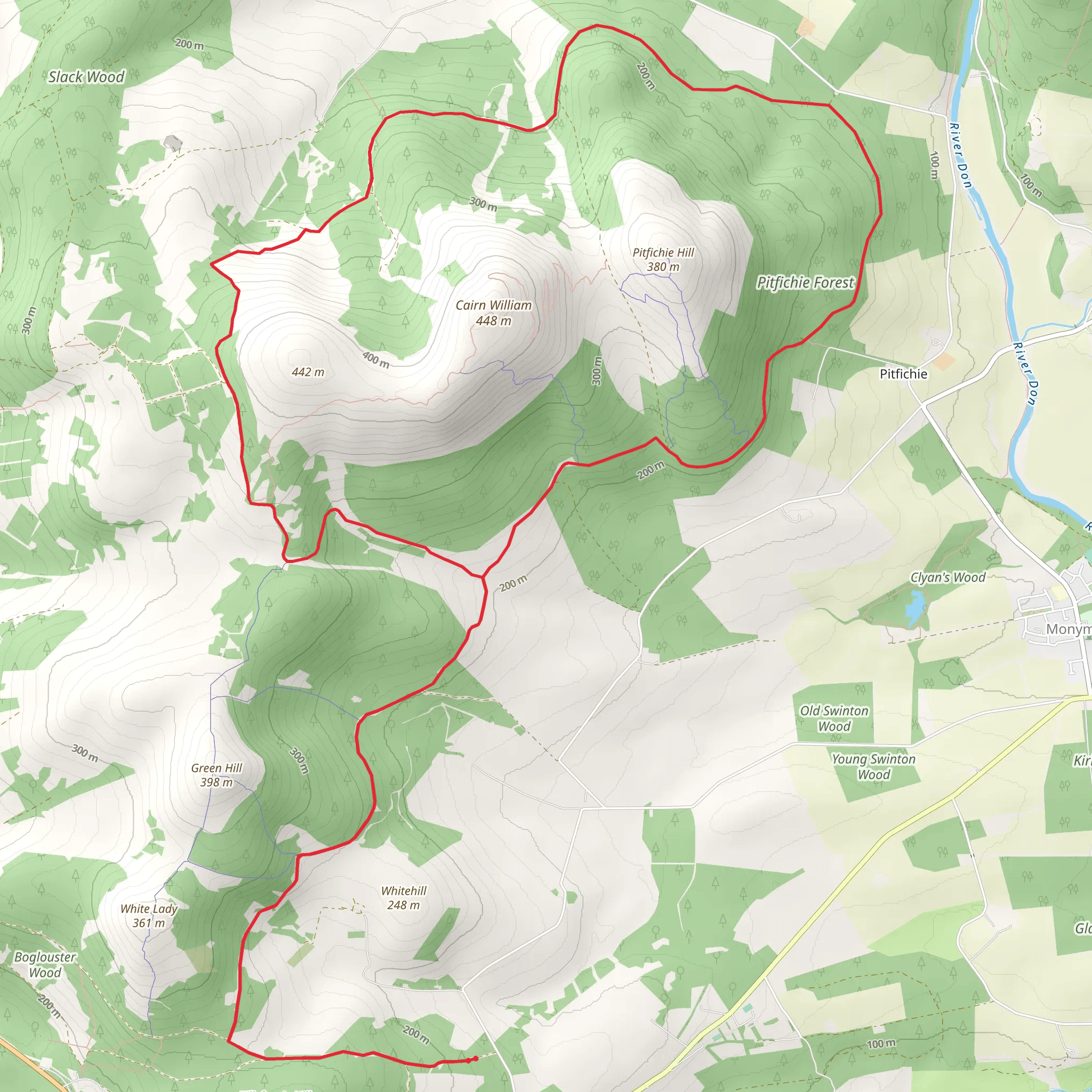 Cairn William Loop from Pitfichie mobile static map