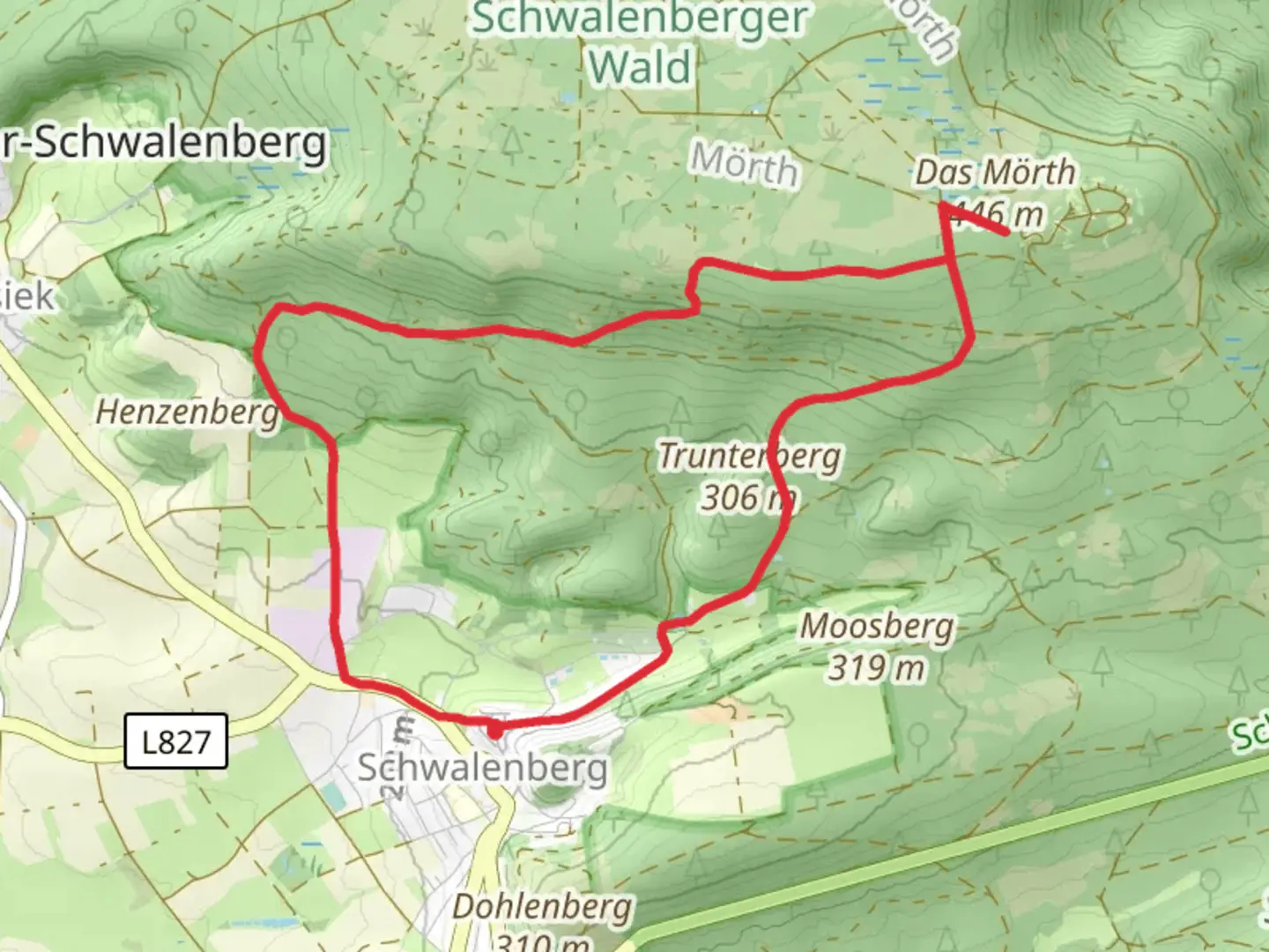 An image depicting the trail Mörth Rundweg and Bei Schwalenberg and its surrounding area.