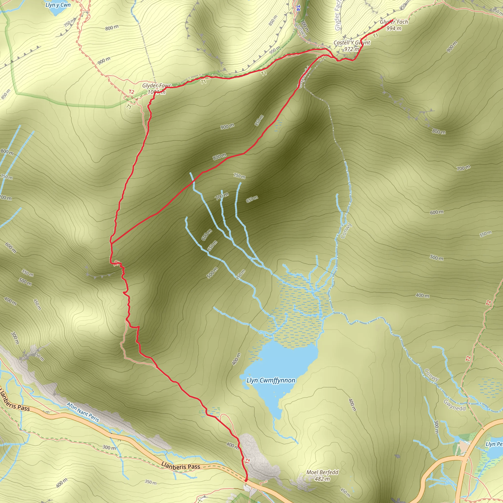Glyder Fawr and Glyder Fach from Pen-y-Pass mobile static map