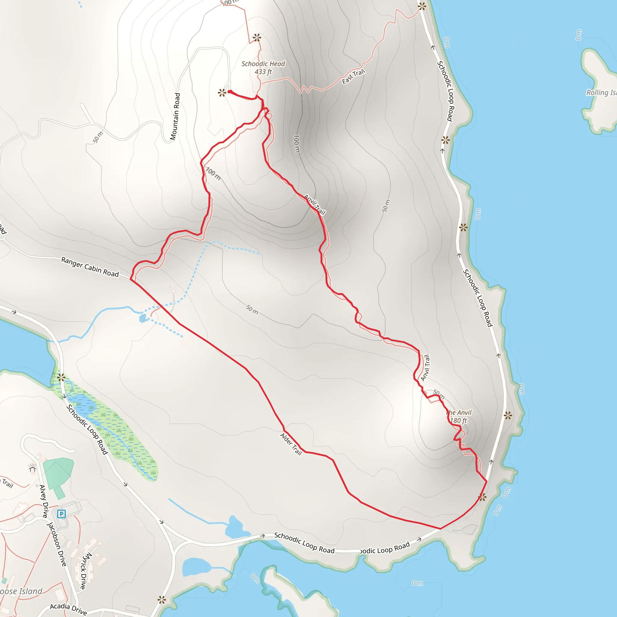 Schoodic Head and The Anvil Loop mobile static map