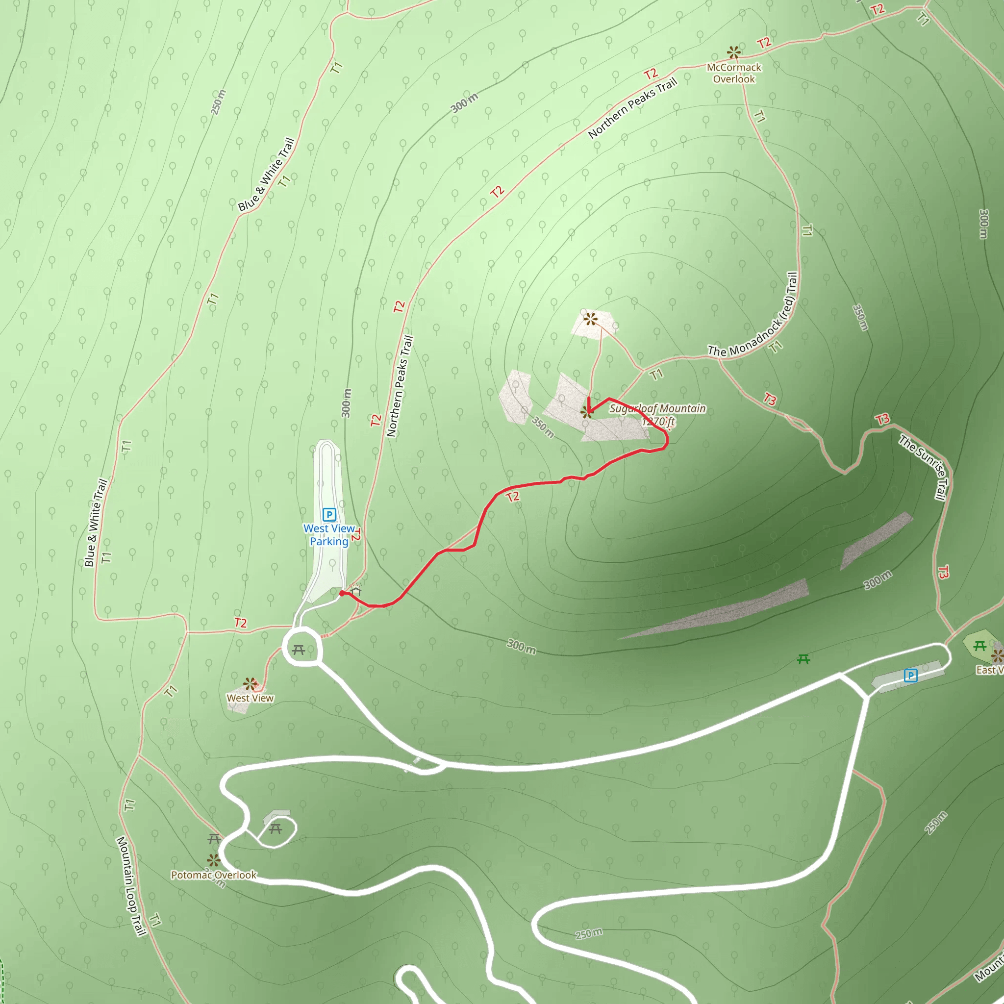Sugarloaf Mountain via AM Thomas Green Trail mobile static map